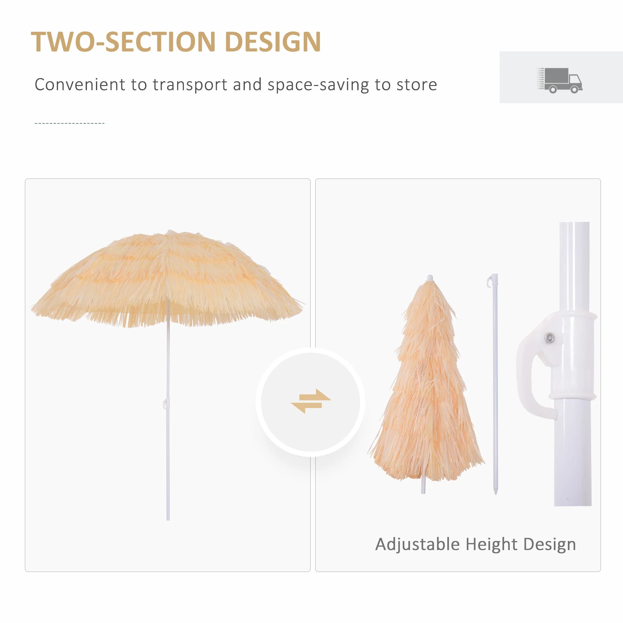 Patio Garden Hawaii Beach Sun Umbrella Sunshade Hawaiian Folding Tilting Crank Parasol Wheat - Image 6