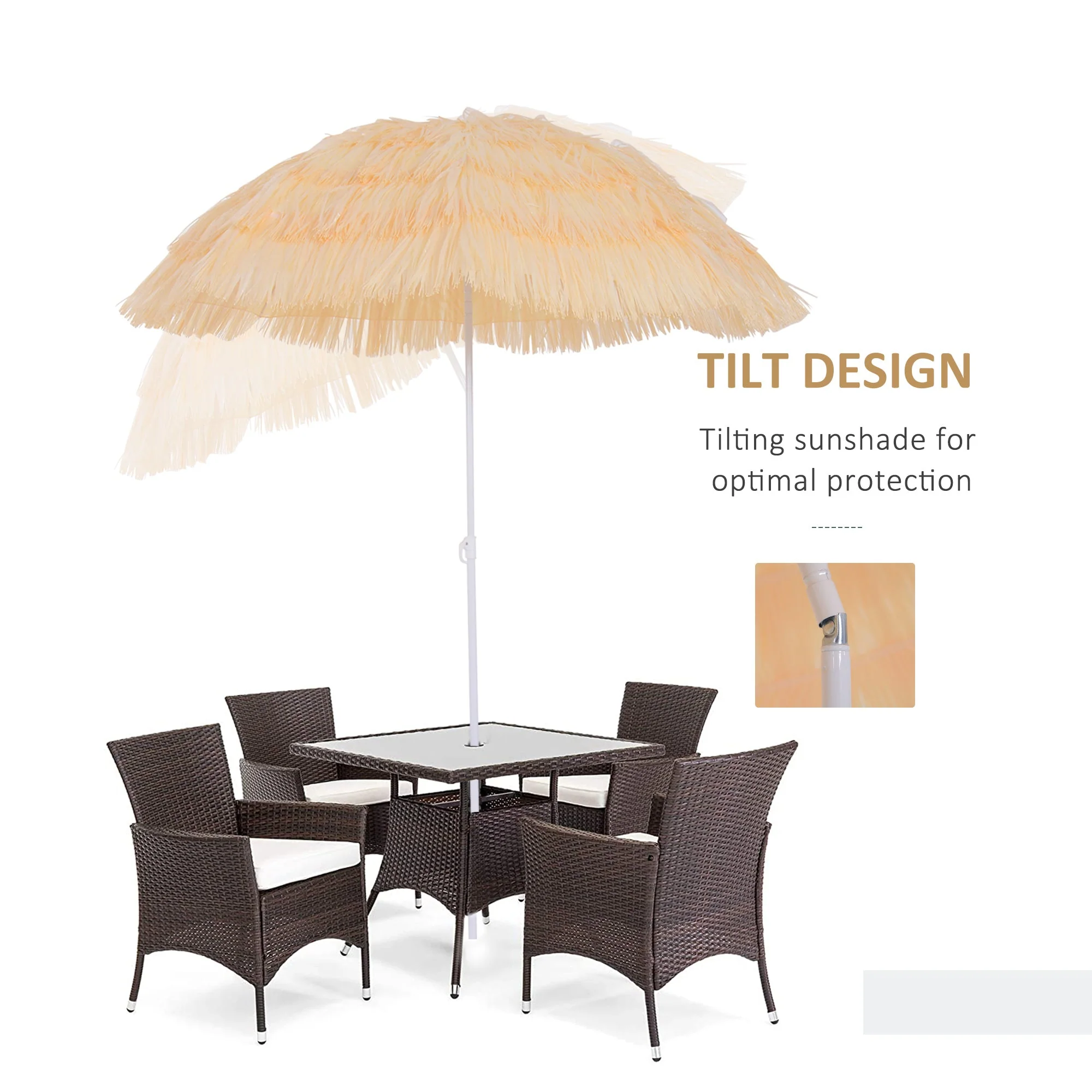 Patio Garden Hawaii Beach Sun Umbrella Sunshade Hawaiian Folding Tilting Crank Parasol Wheat - Image 7