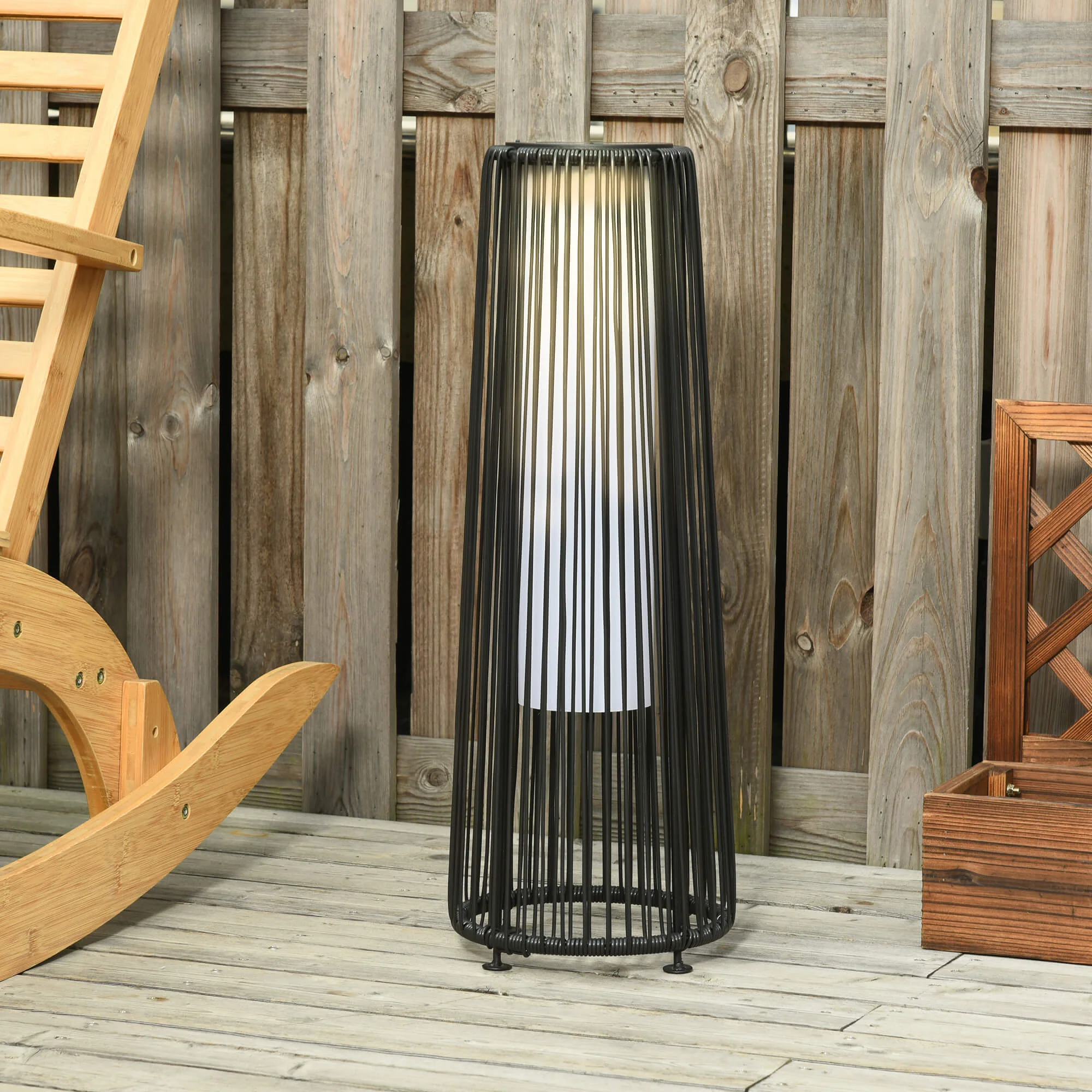 Patio Garden Solar Powered Lights Woven Resin Wicker Lantern Auto On/Off - Image 2