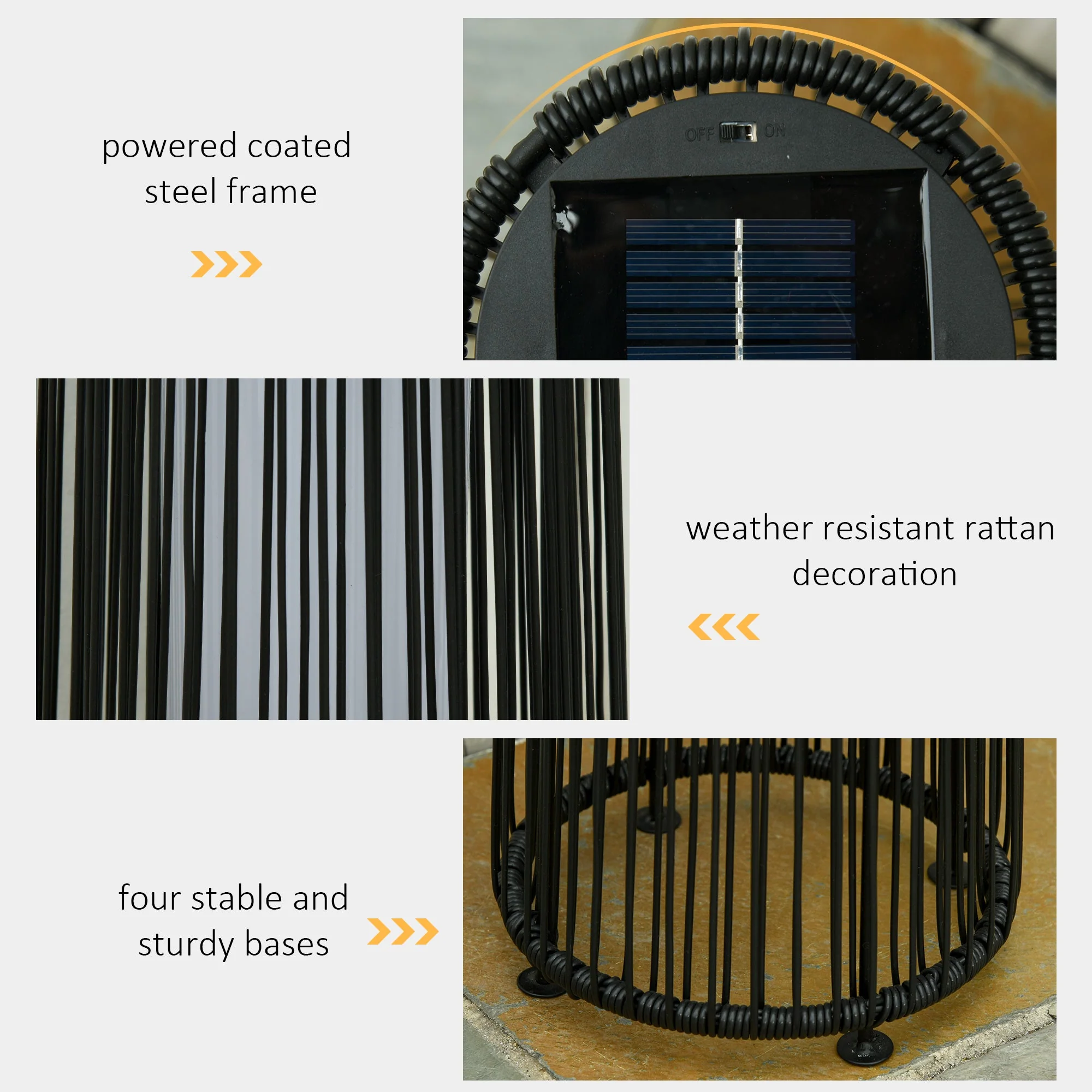 Patio Garden Solar Powered Lights Woven Resin Wicker Lantern Auto On/Off - Image 6