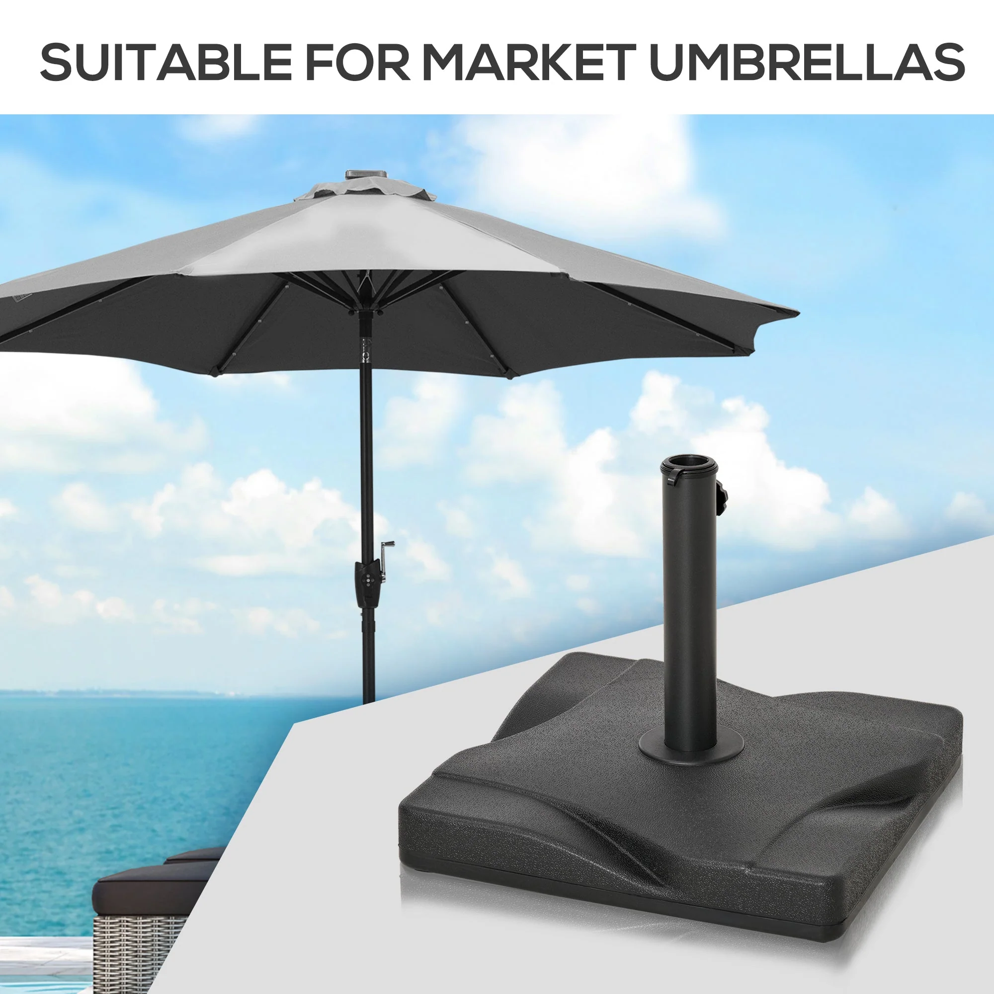 Patio Outdoor Garden 20kg Square Cement Parasol Base Umbrella Weight Stand Holder Fits ?35mm - Image 5