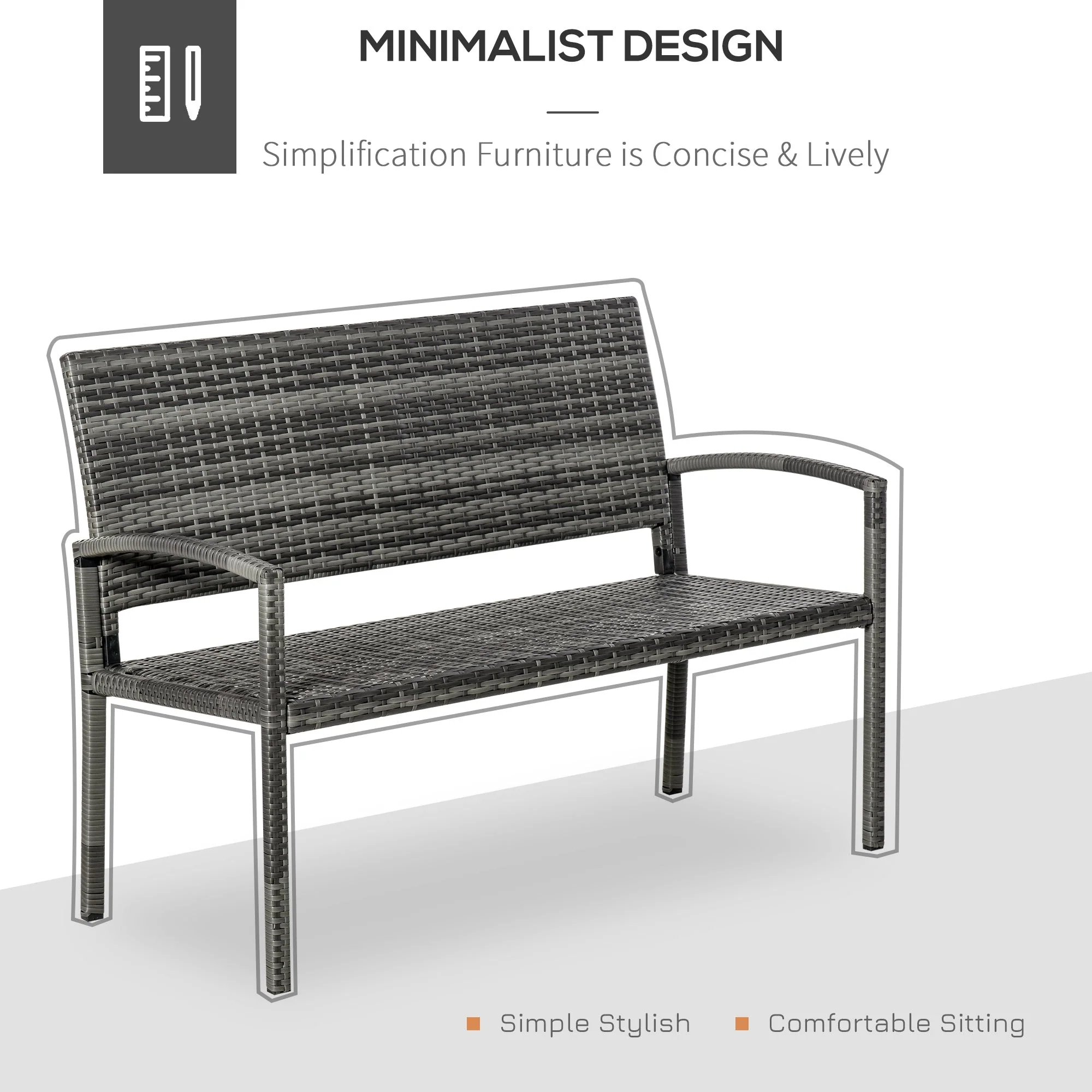 Patio Rattan 2 Seater Garden Bench Wicker Weave Love Seater Armchair Furniture Outdoor Garden Conservatory Chair Grey - Image 4