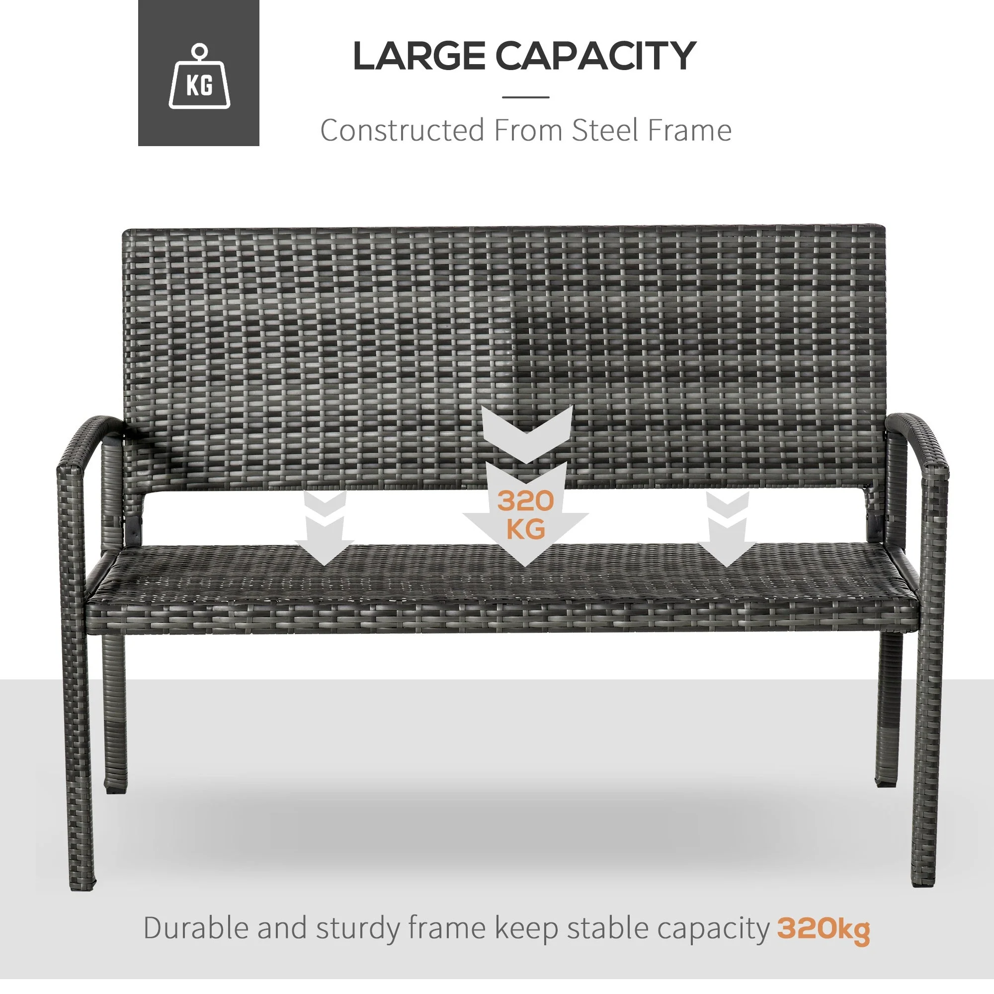 Patio Rattan 2 Seater Garden Bench Wicker Weave Love Seater Armchair Furniture Outdoor Garden Conservatory Chair Grey - Image 5