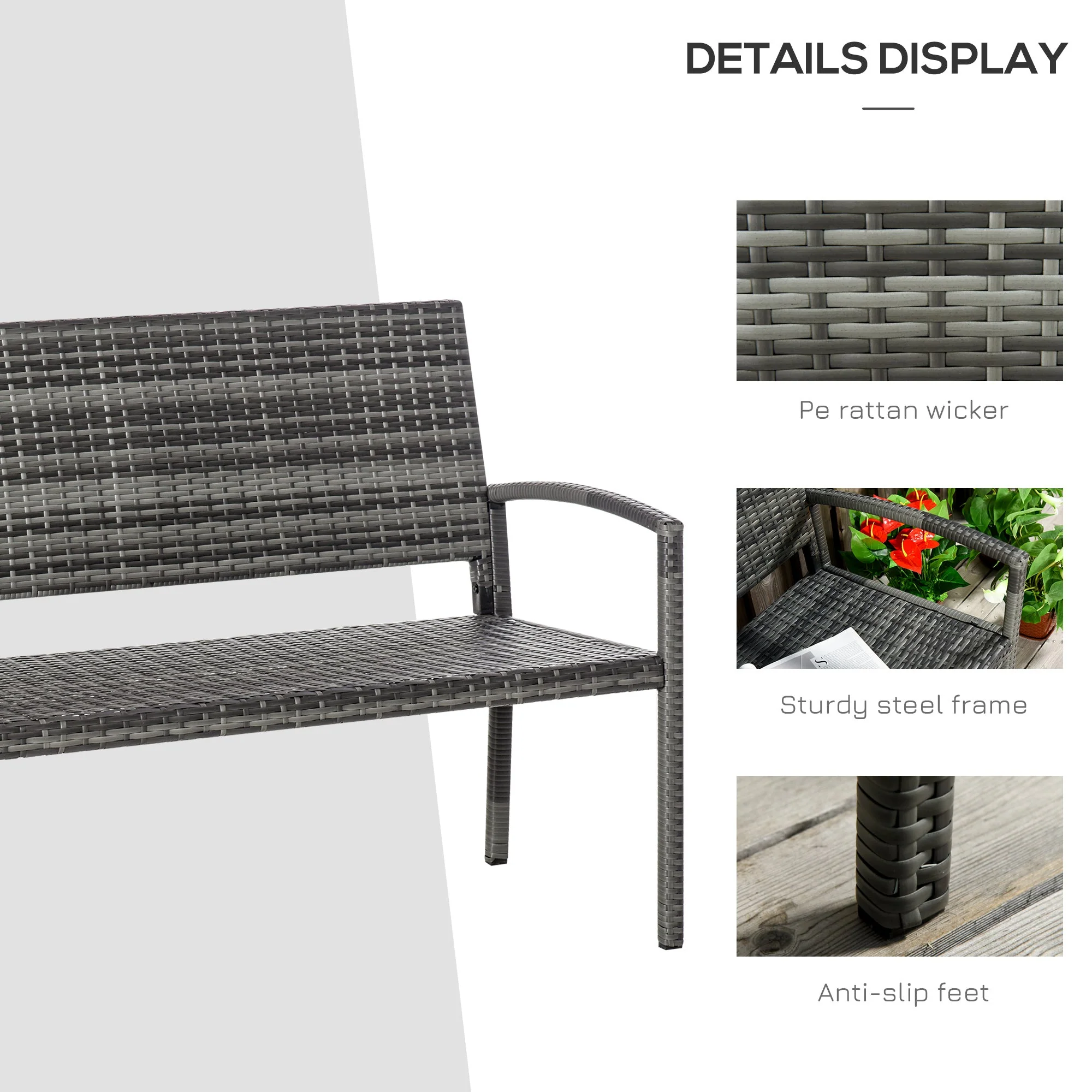 Patio Rattan 2 Seater Garden Bench Wicker Weave Love Seater Armchair Furniture Outdoor Garden Conservatory Chair Grey - Image 6