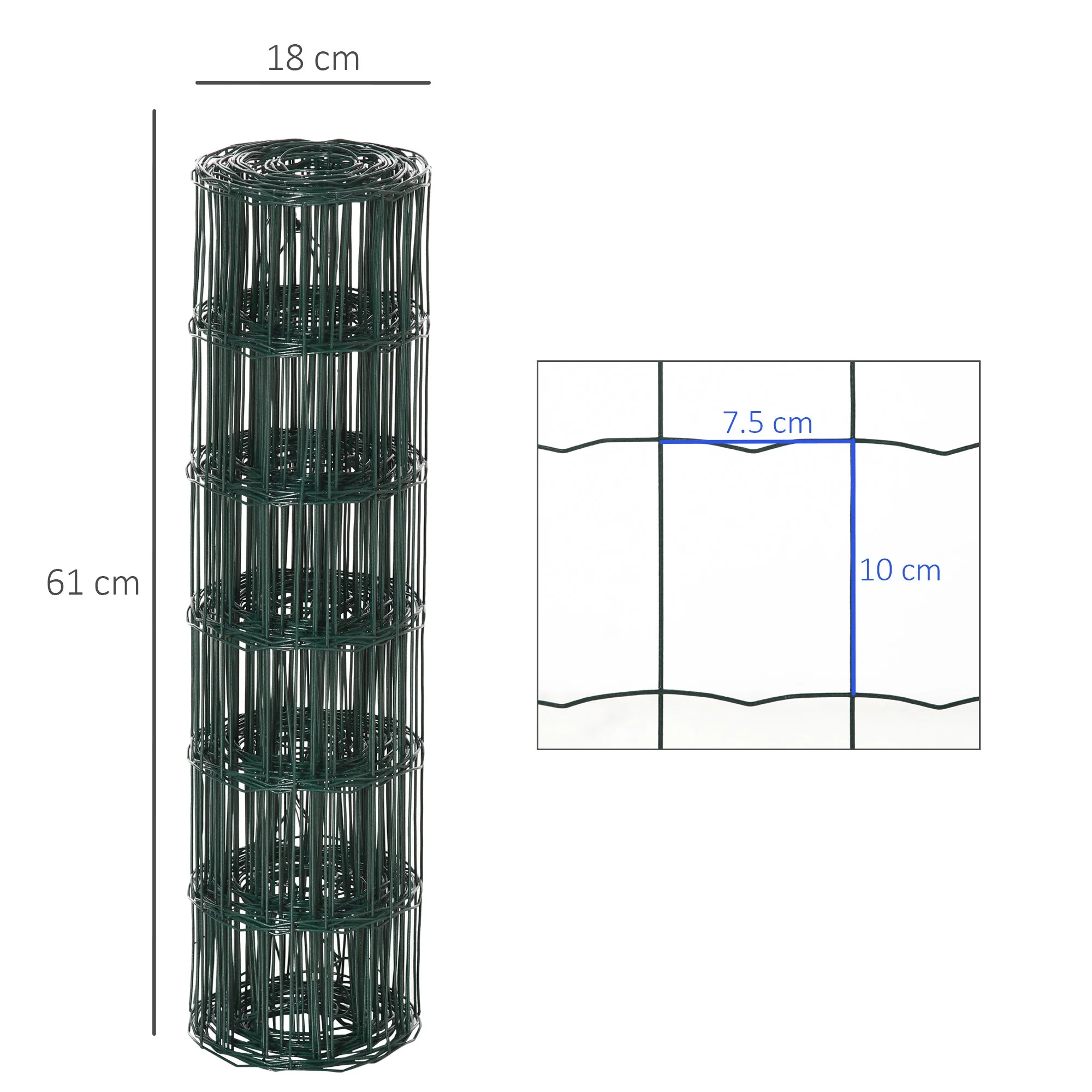 PawHut 0.6M x 10M Chicken Wire Mesh Roll Rabbit Poultry Animal Fence PVC Coated Steel Metal Garden Netting Fencing - Image 3