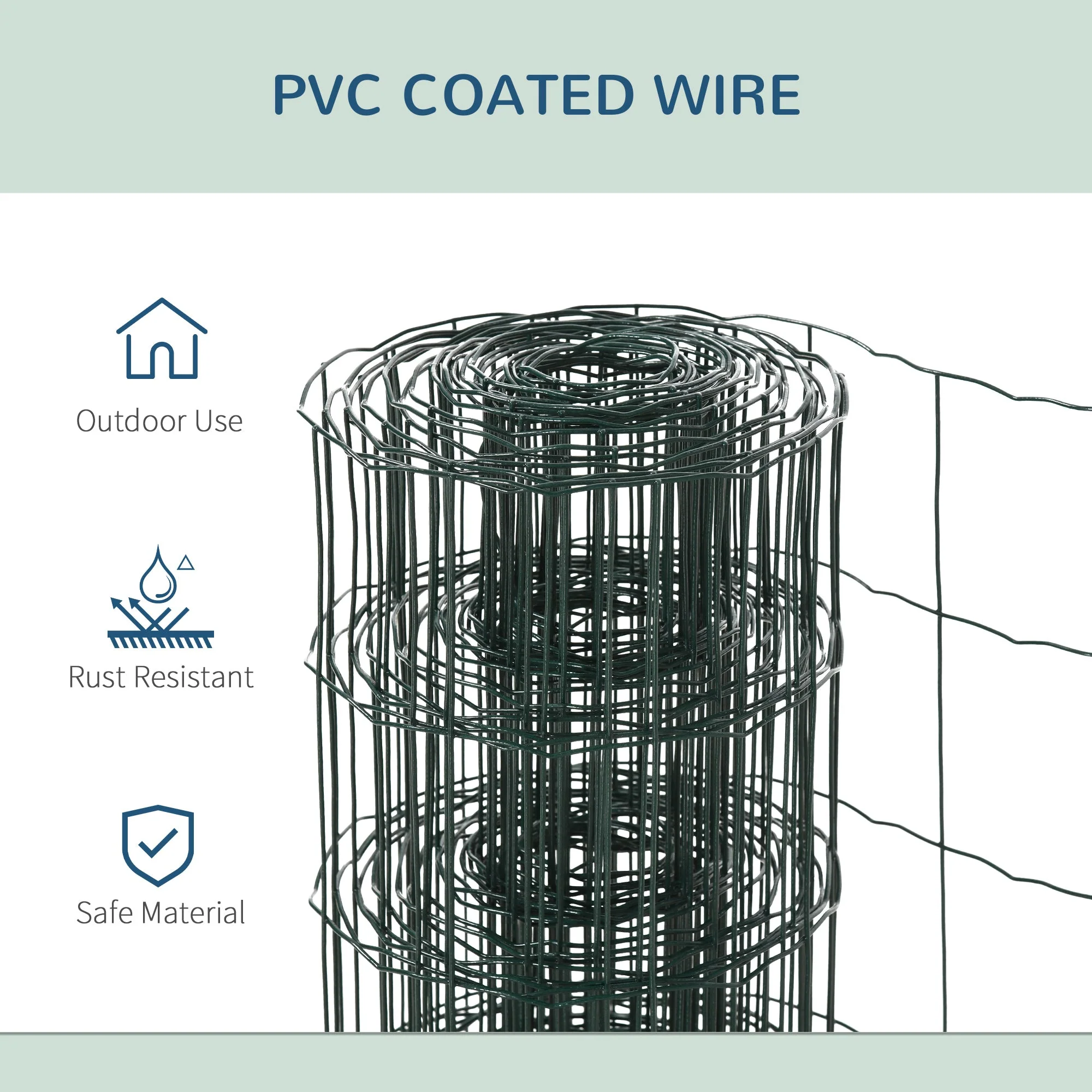 PawHut 0.6M x 10M Chicken Wire Mesh Roll Rabbit Poultry Animal Fence PVC Coated Steel Metal Garden Netting Fencing - Image 5