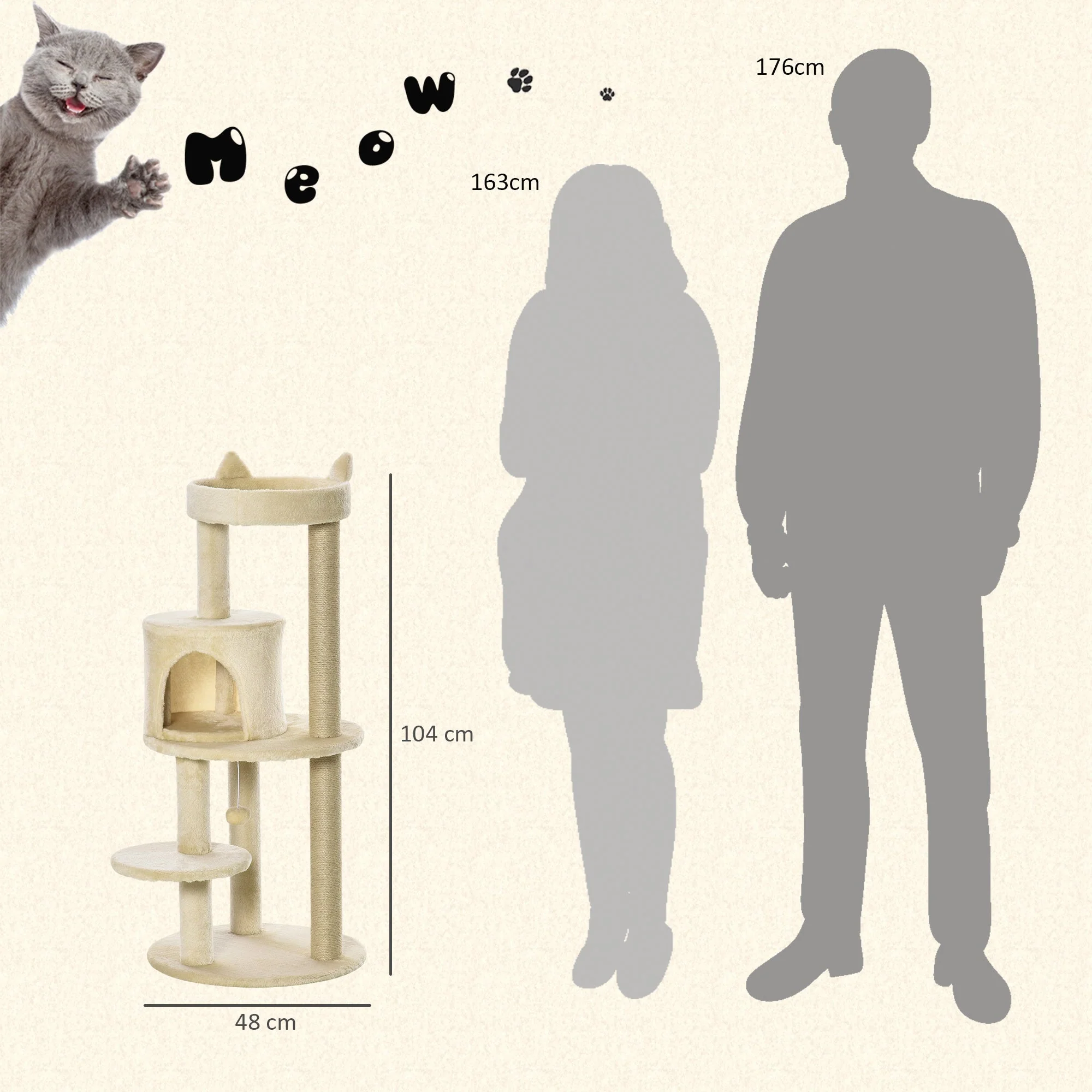 PawHut 104 cm Cat Tree - Image 4
