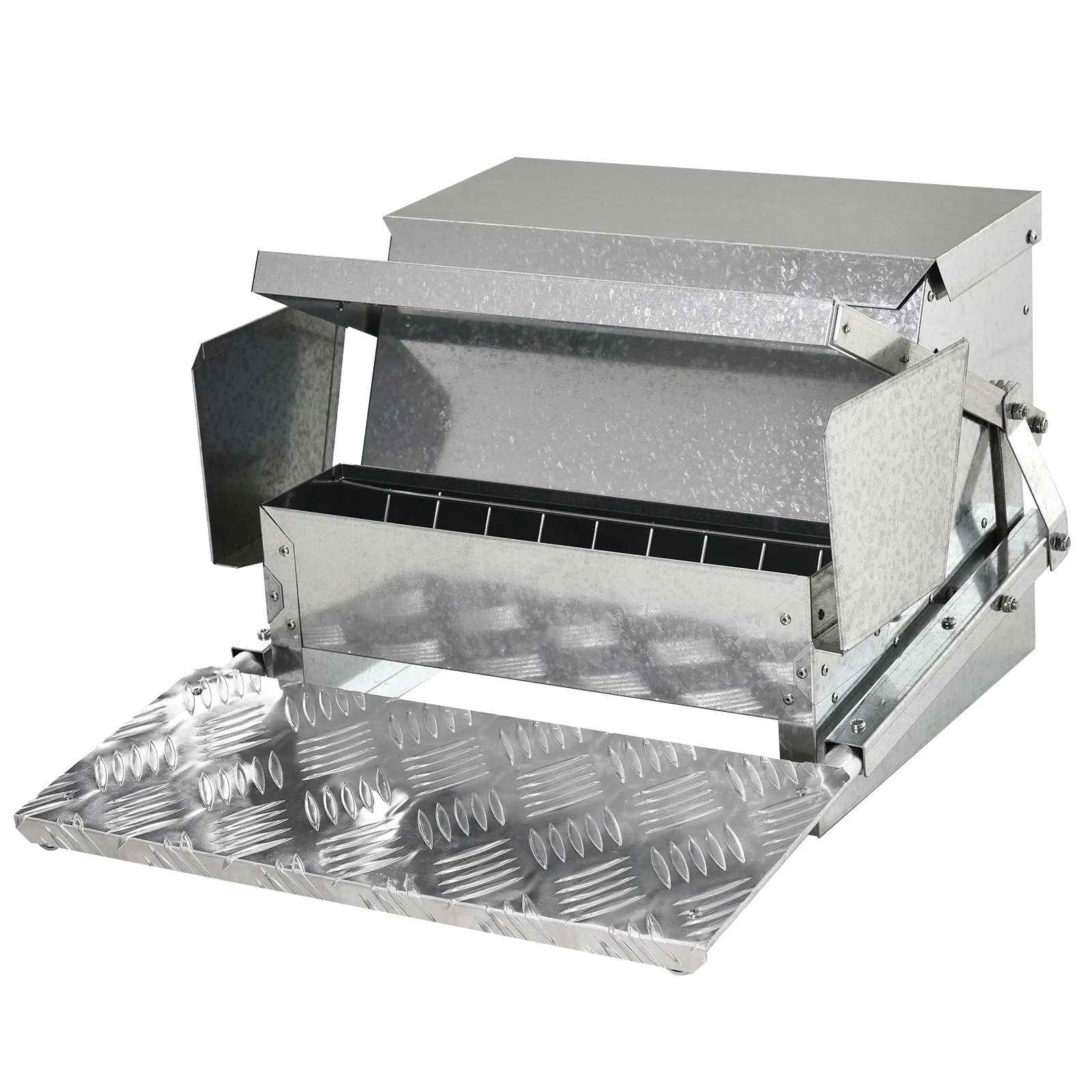 PawHut 11.5KG Automatic Chicken Poultry Feeder Rat Proof Treadle Self Opening with Galvanized Steel and Aluminium - Image 9