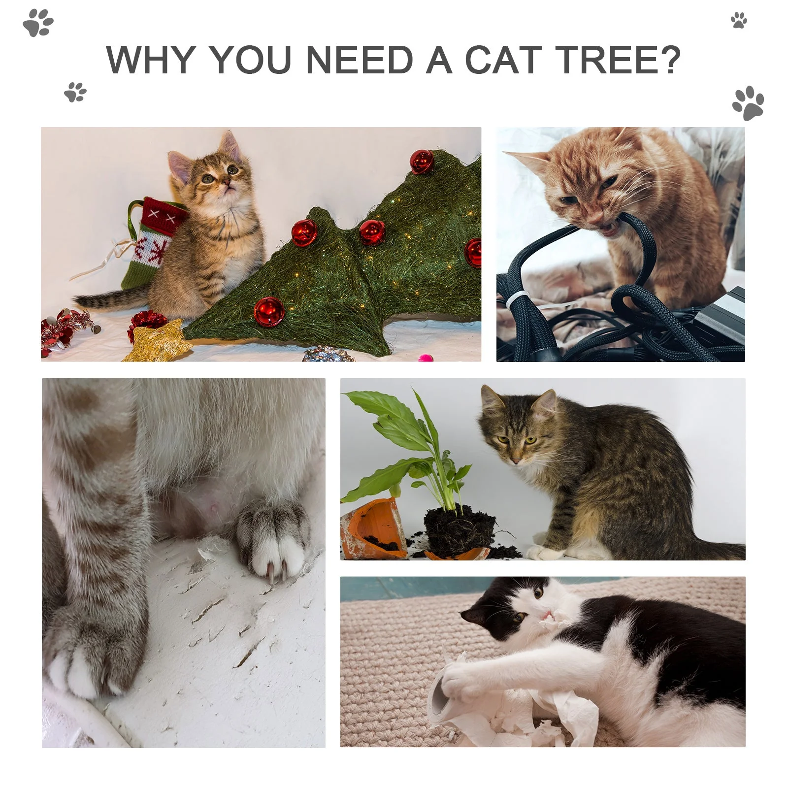 PawHut 170cm Cat Tree Kitten Kitty Scratcher Post Climbing Tower Activity Center House-Cream - Image 3
