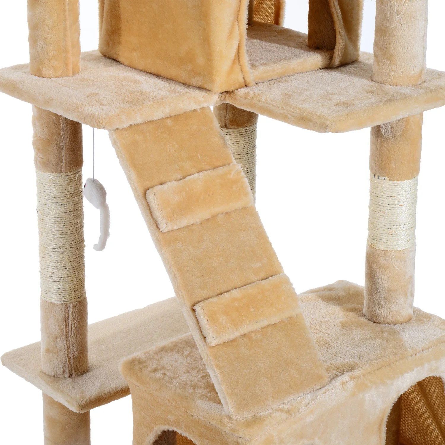 PawHut 170cm Cat Tree Kitten Kitty Scratcher Post Climbing Tower Activity Center House-Cream - Image 9