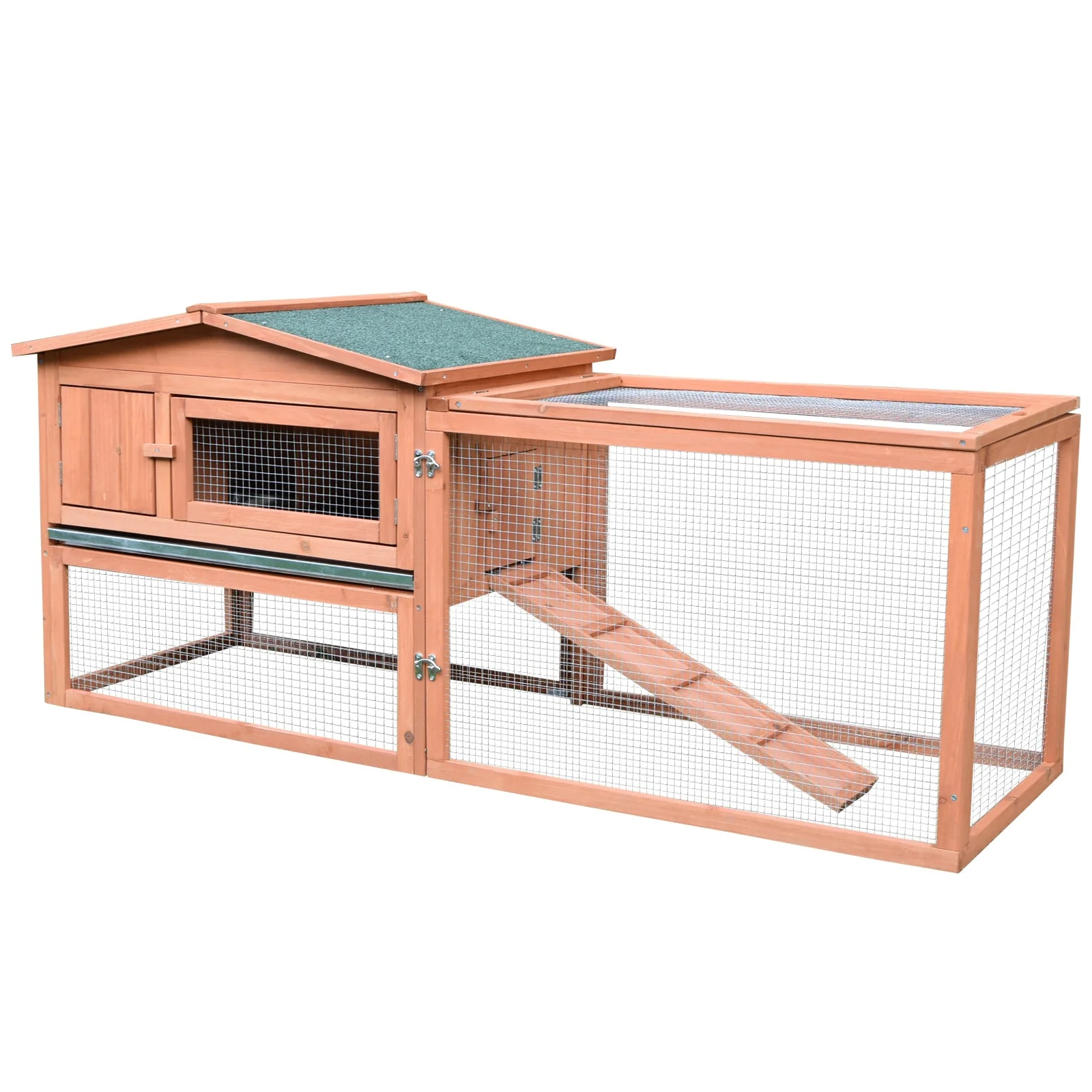PawHut 2 Floor Wooden Rabbit Hutch House Bunny Coop Outdoor Garden Backyard - Image 2