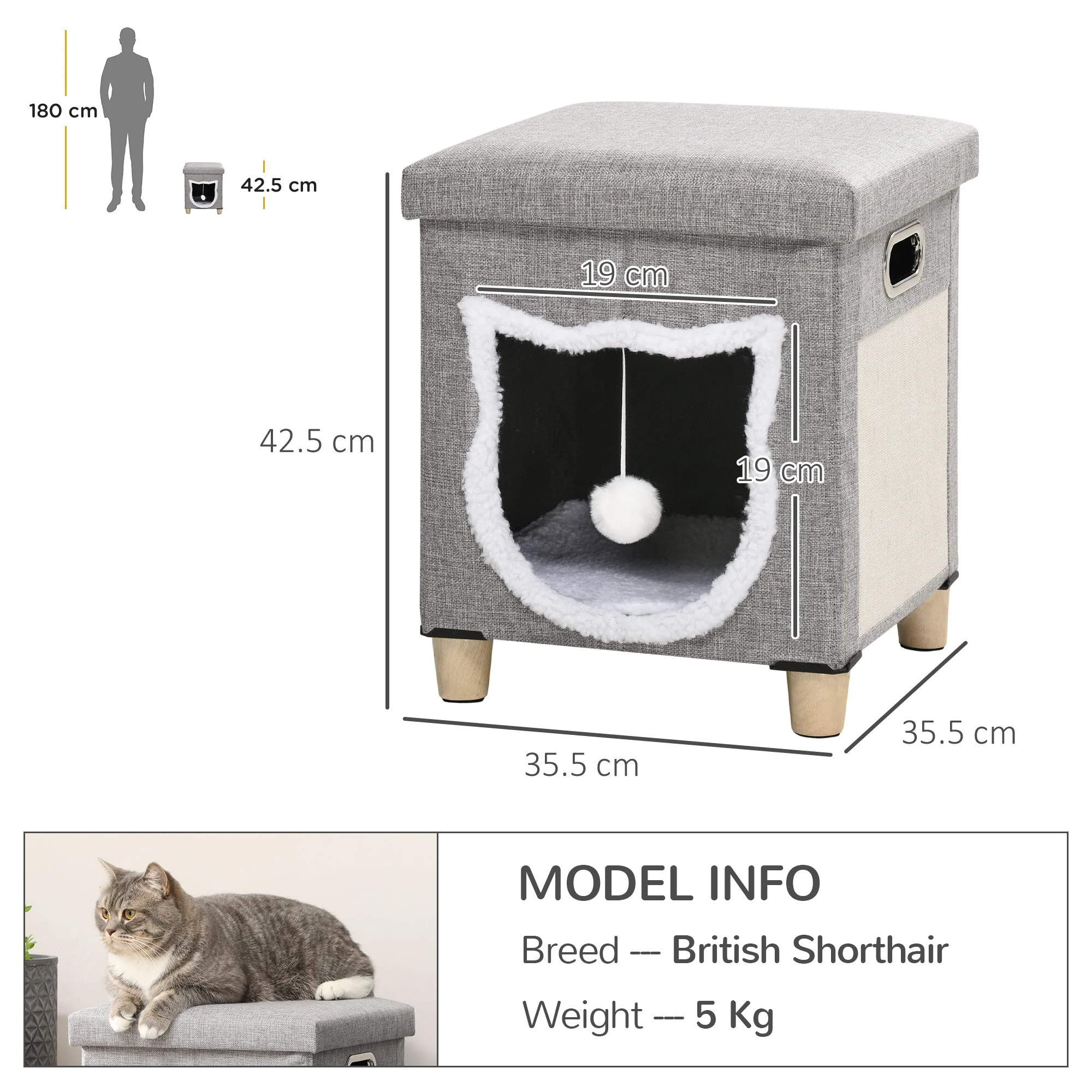 PawHut 2 in 1 Cat Bed Ottoman - Image 3