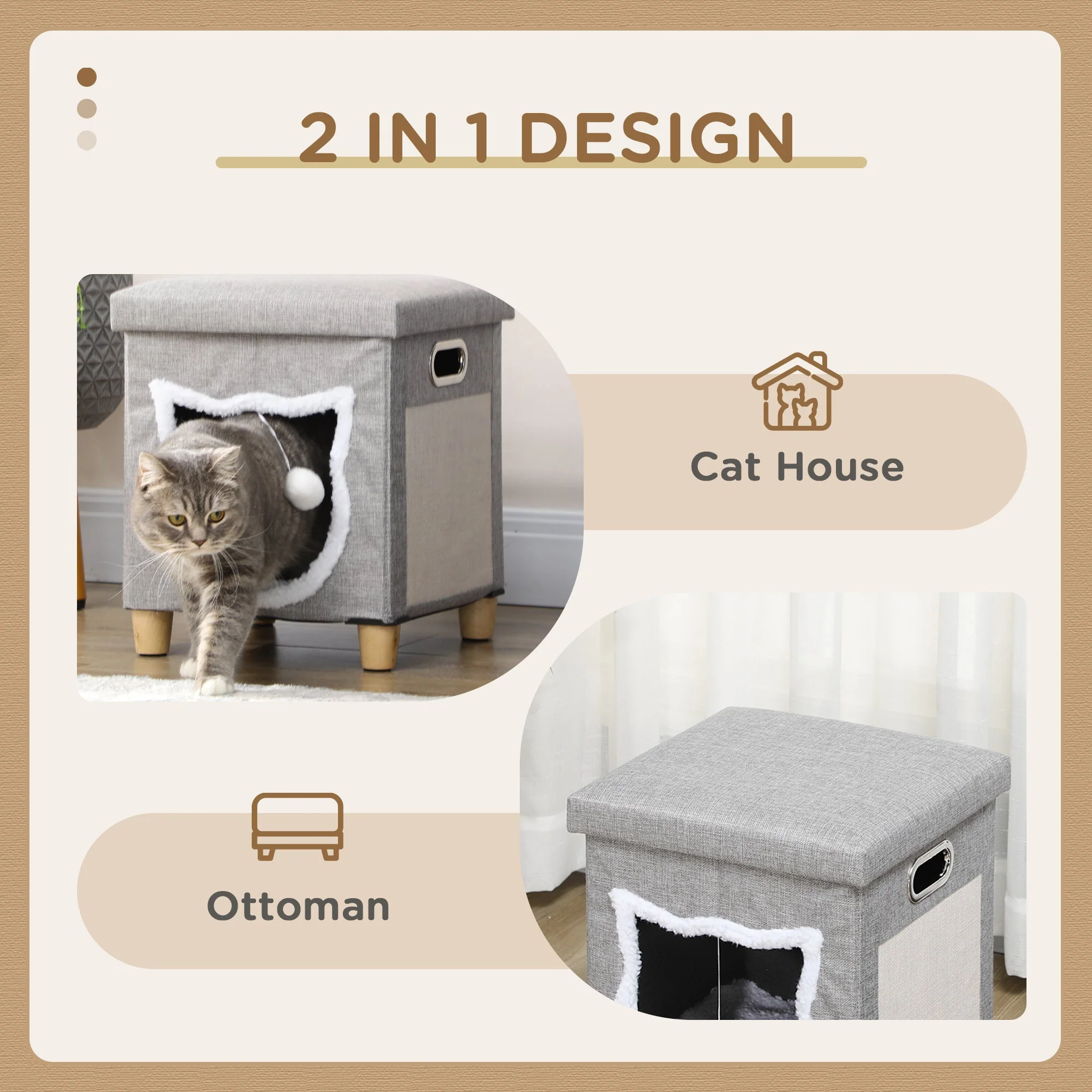 PawHut 2 in 1 Cat Bed Ottoman - Image 4