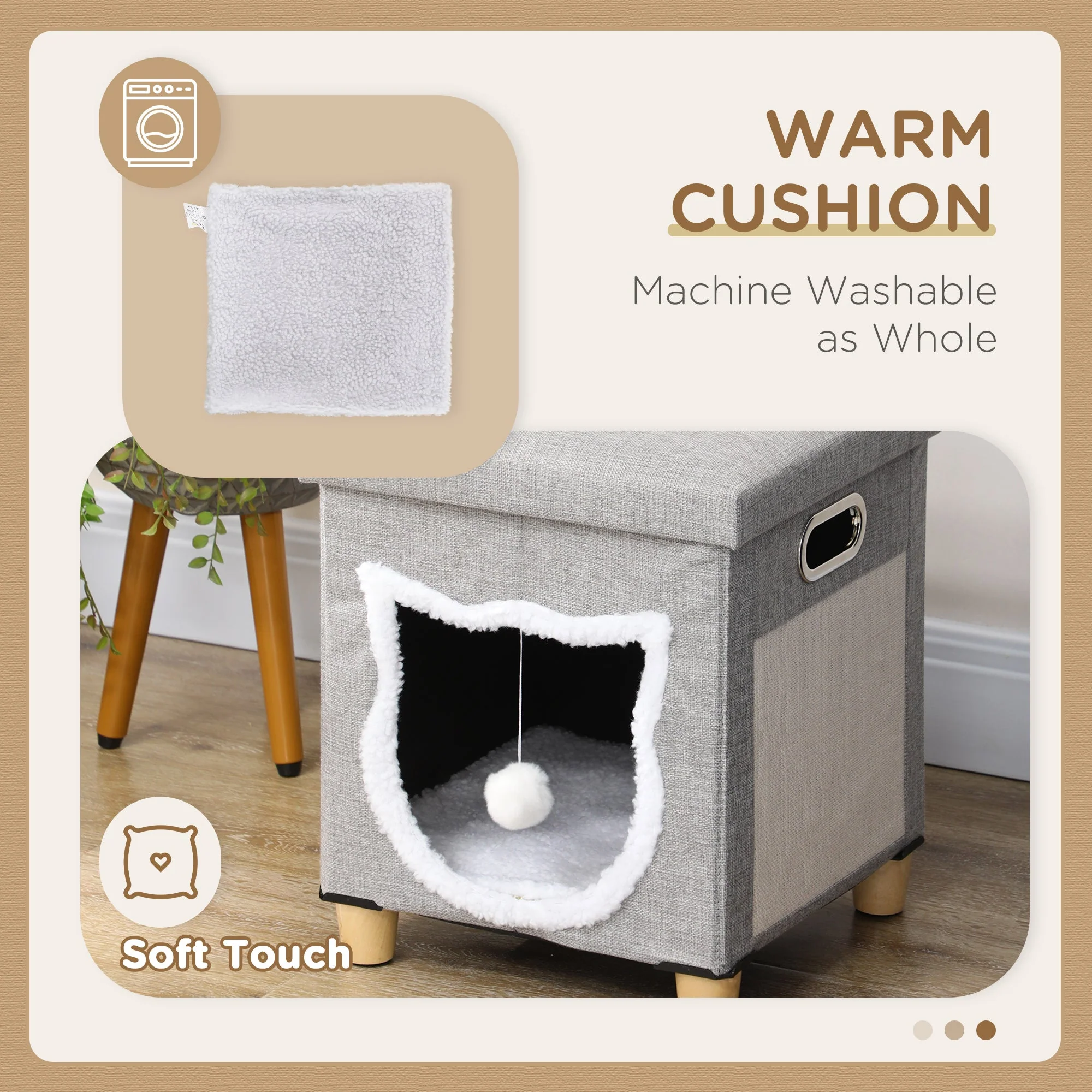 PawHut 2 in 1 Cat Bed Ottoman - Image 5