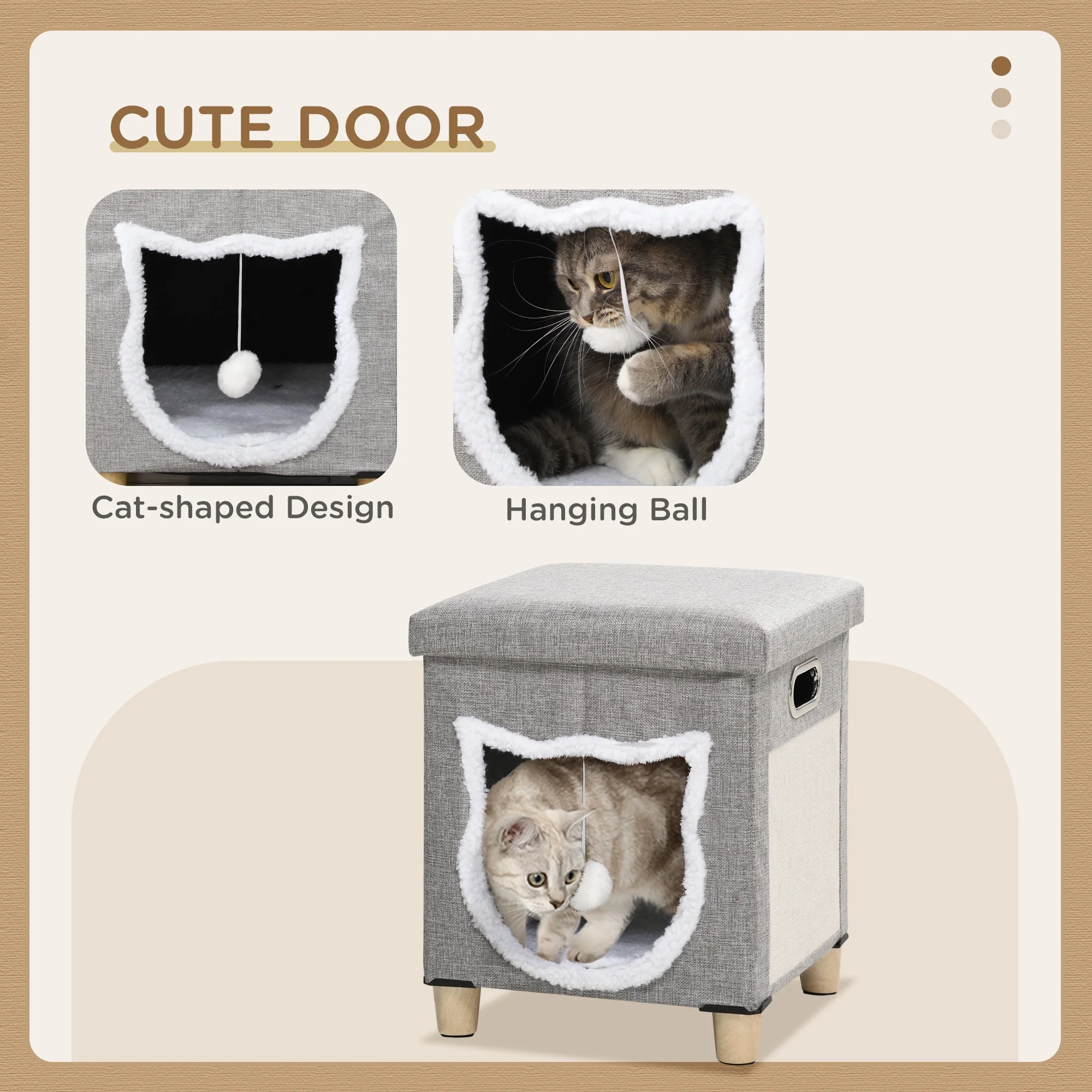 PawHut 2 in 1 Cat Bed Ottoman - Image 6