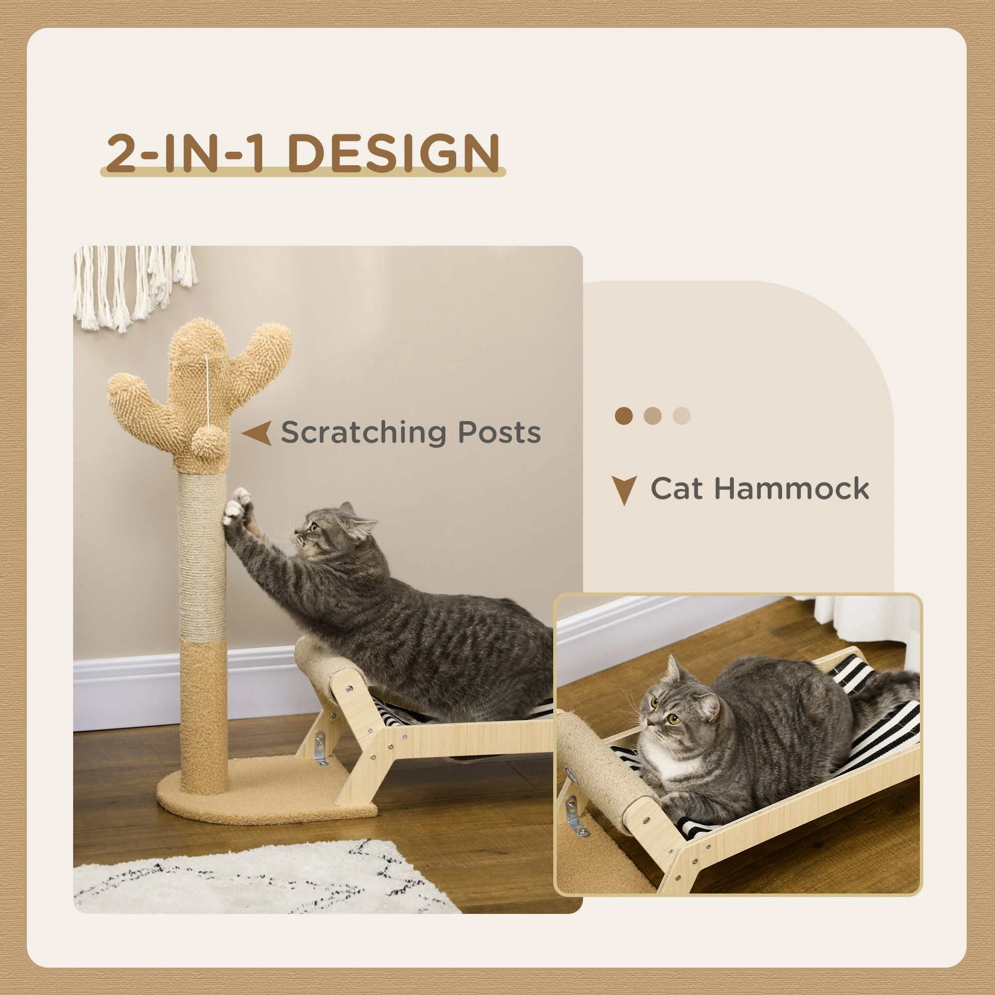 PawHut 2 in 1 Cat Scratching Post with Bed - Image 4