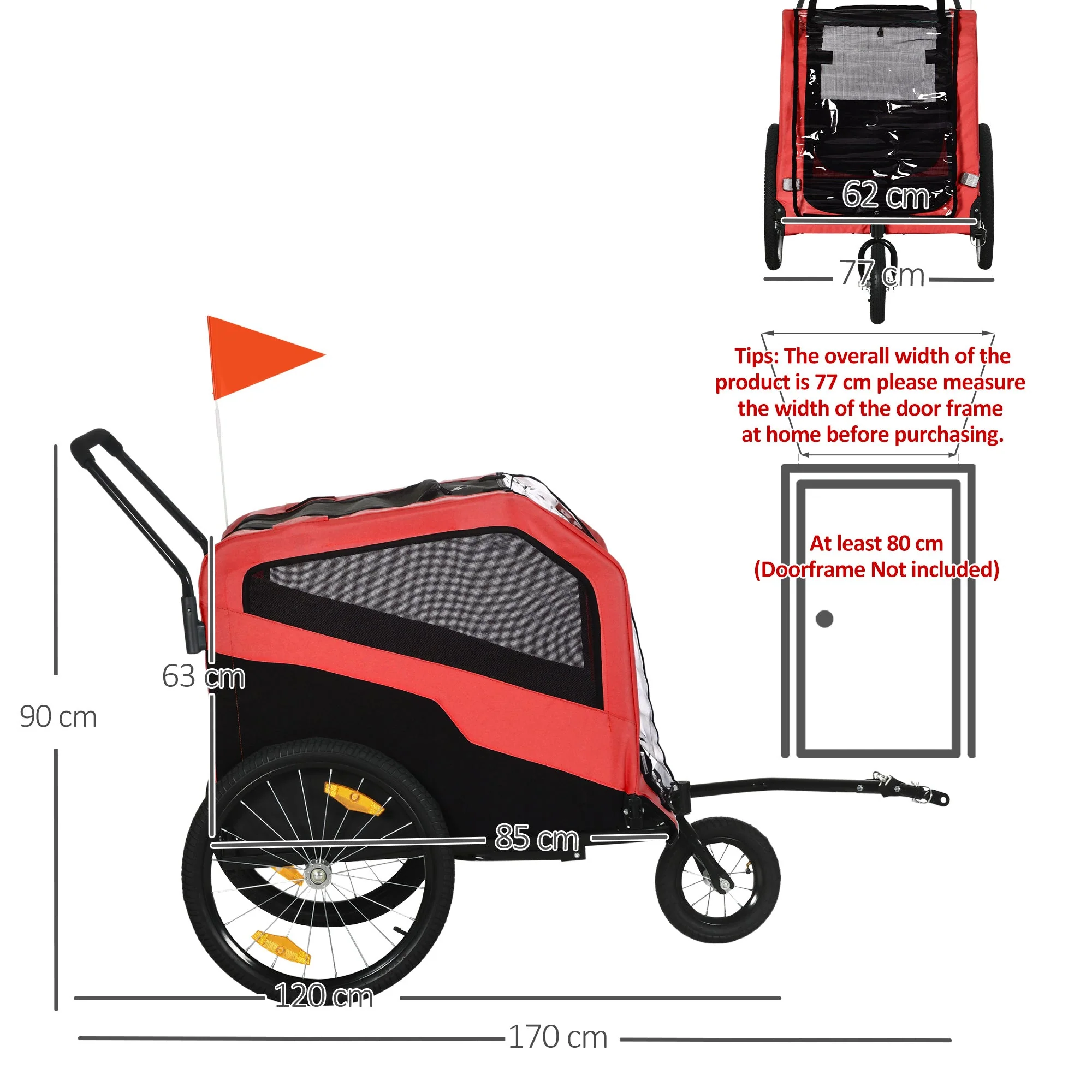 PawHut 2 in 1 Dog Bike Trailer Pet Stroller for Large Dogs with Hitch - Image 4