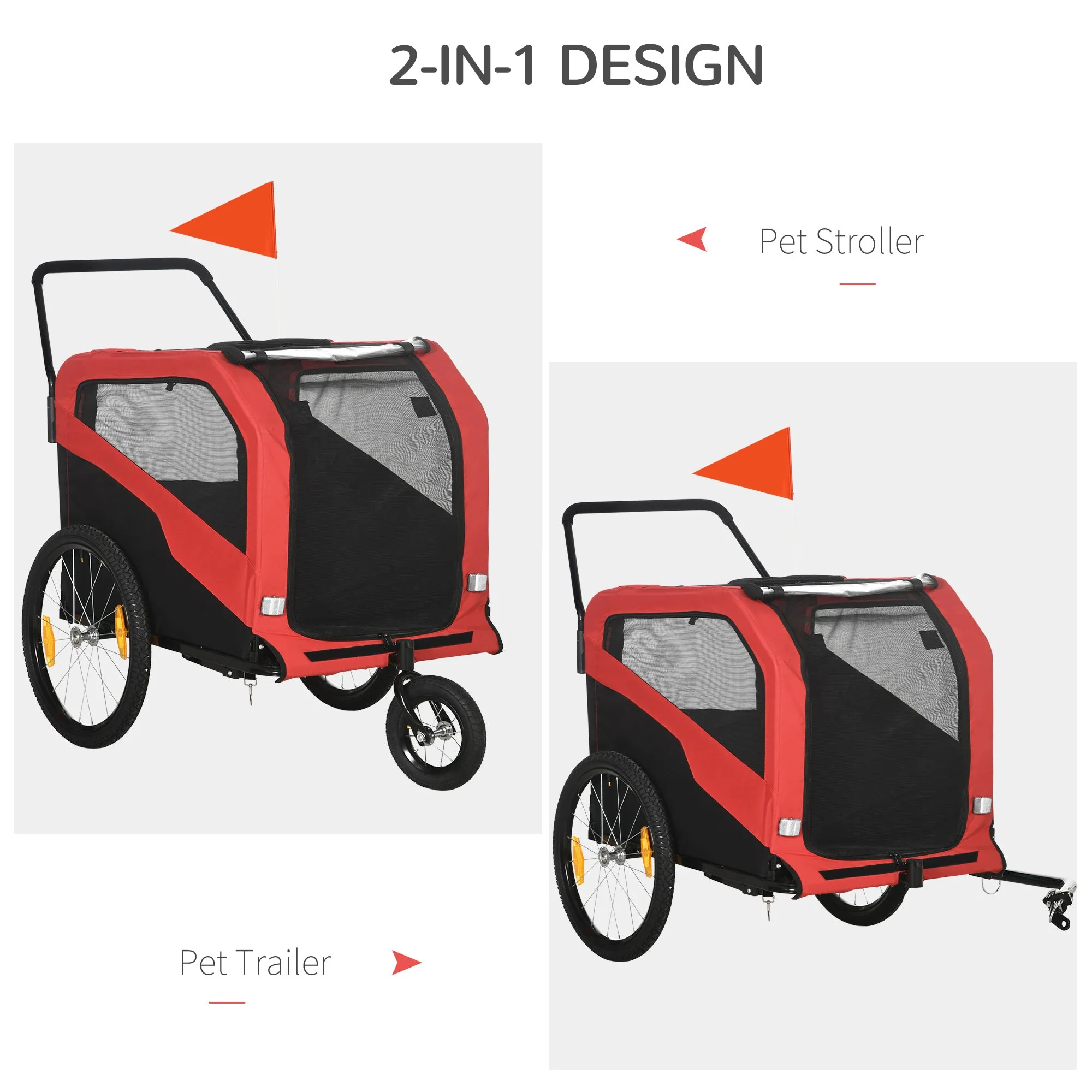 PawHut 2 in 1 Dog Bike Trailer Pet Stroller for Large Dogs with Hitch - Image 6