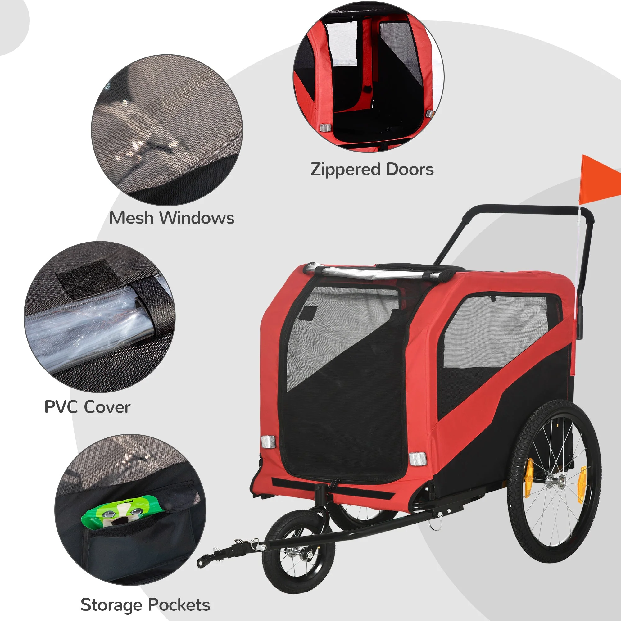 PawHut 2 in 1 Dog Bike Trailer Pet Stroller for Large Dogs with Hitch - Image 7