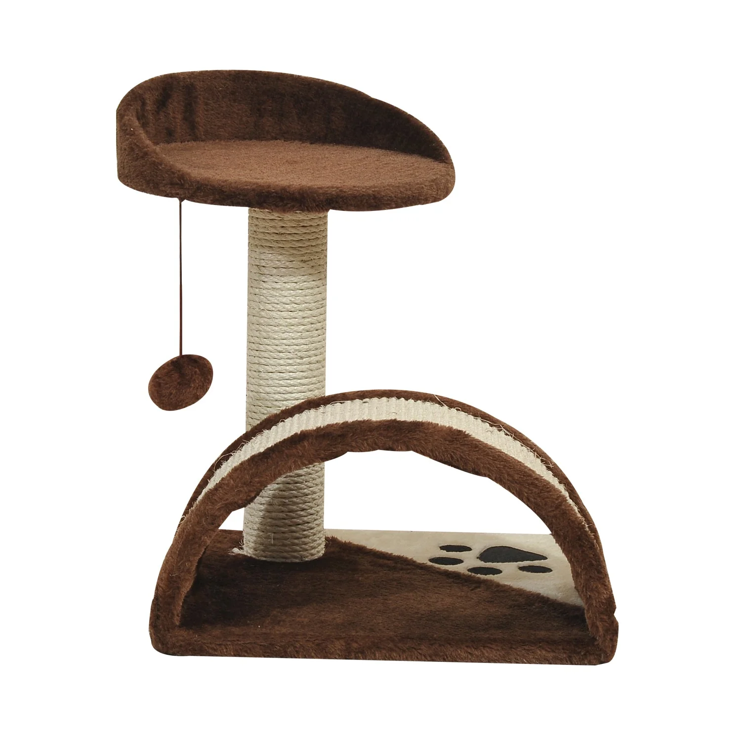 PawHut 2-Tier Cat Tree Scratching Post with Dangle Toy Brown - Image 8