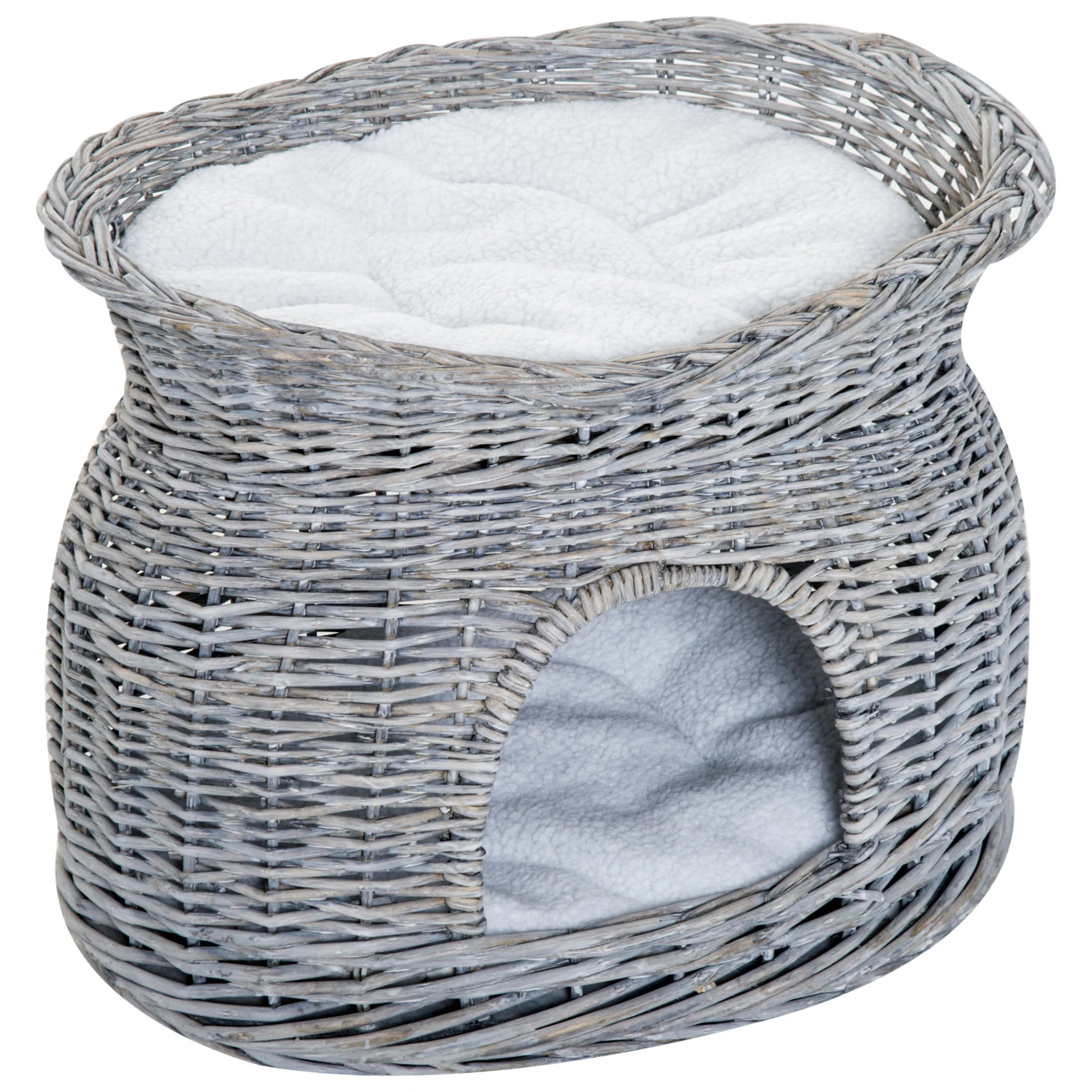 PawHut 2-Tier Elevated Cat Bed Basket W/Cushion-Grey - Image 3
