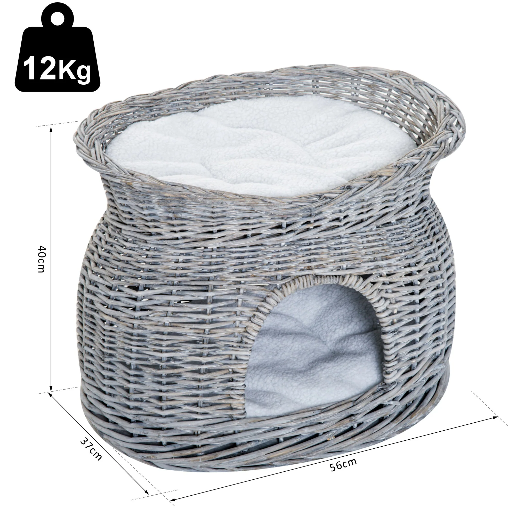 PawHut 2-Tier Elevated Cat Bed Basket W/Cushion-Grey - Image 4