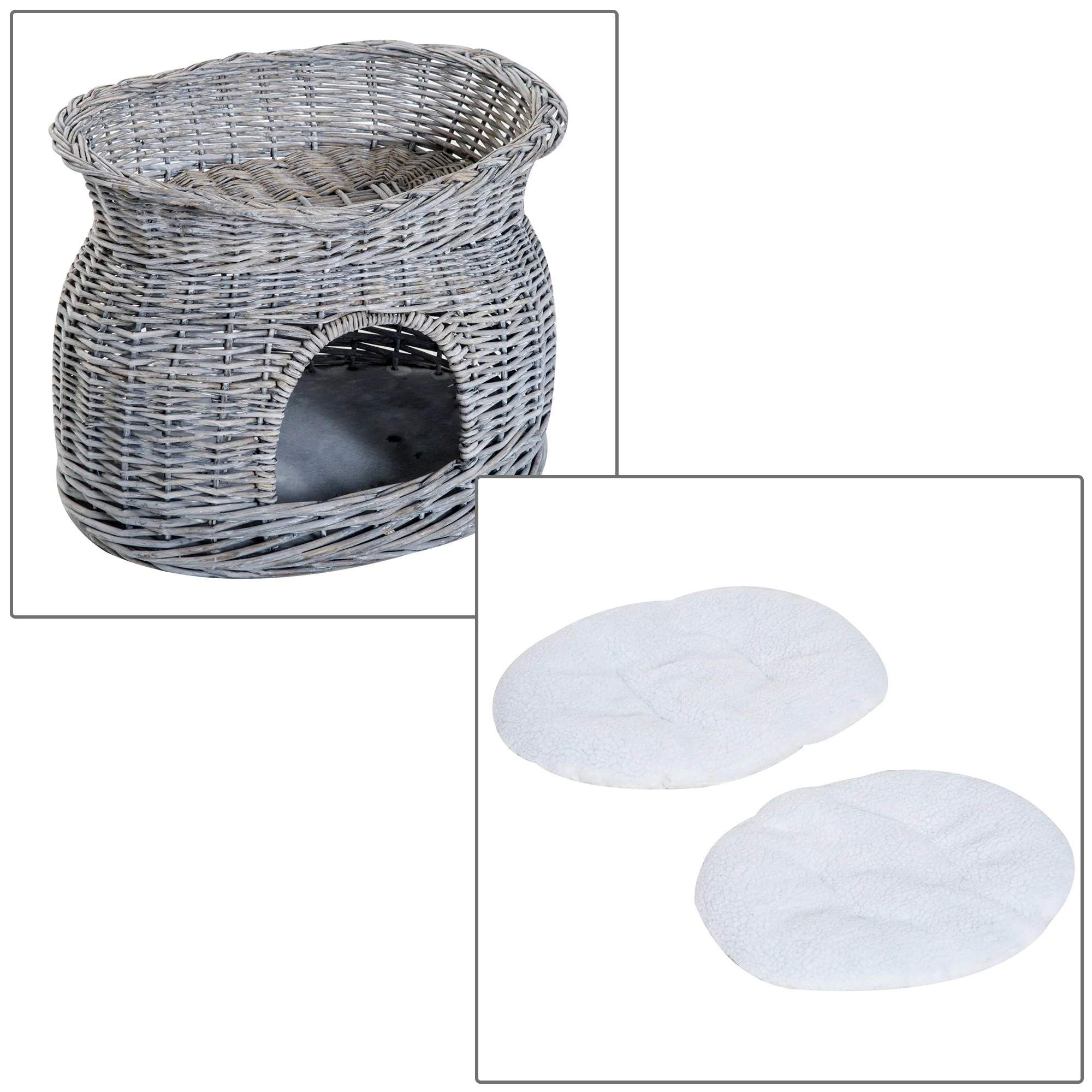 PawHut 2-Tier Elevated Cat Bed Basket W/Cushion-Grey - Image 5