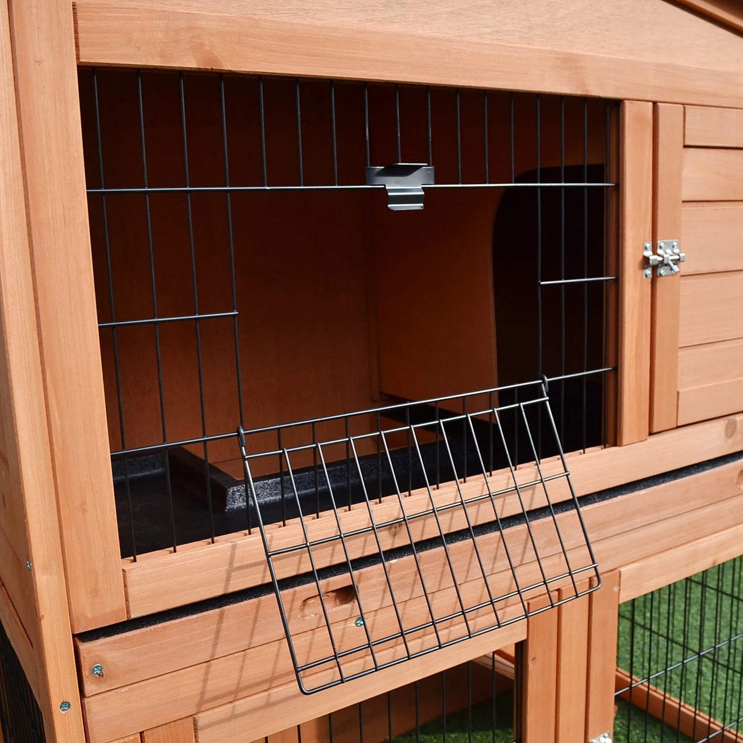 PawHut  2 Tier Outdoor Rabbit Small Animal Enclosure with Ramp Tray to Raised Home & Below Run Area - Image 9