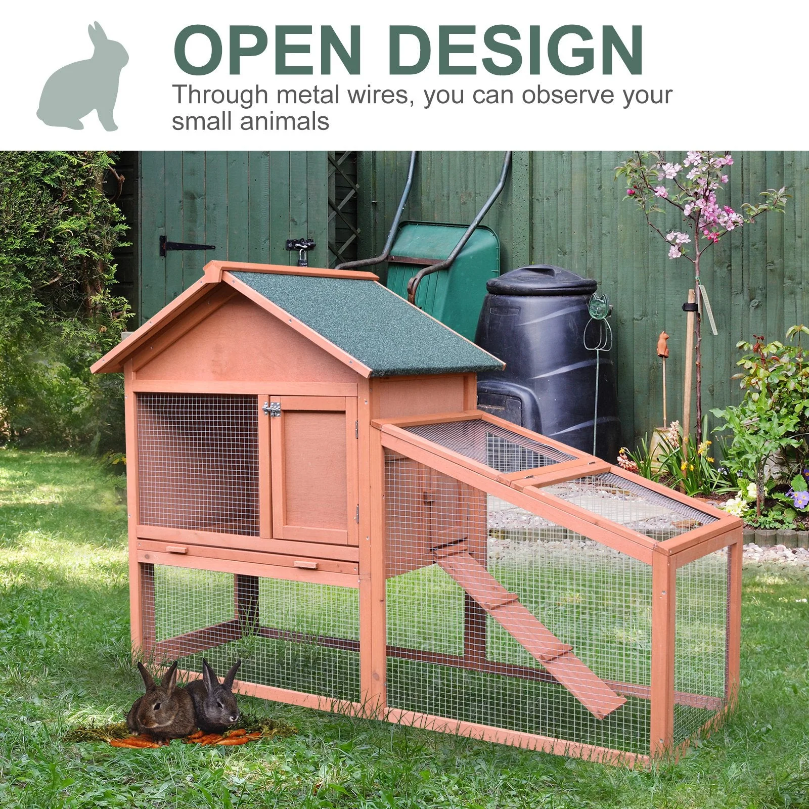 PawHut 2 Tier Rabbit Hutch Outdoor - Image 8