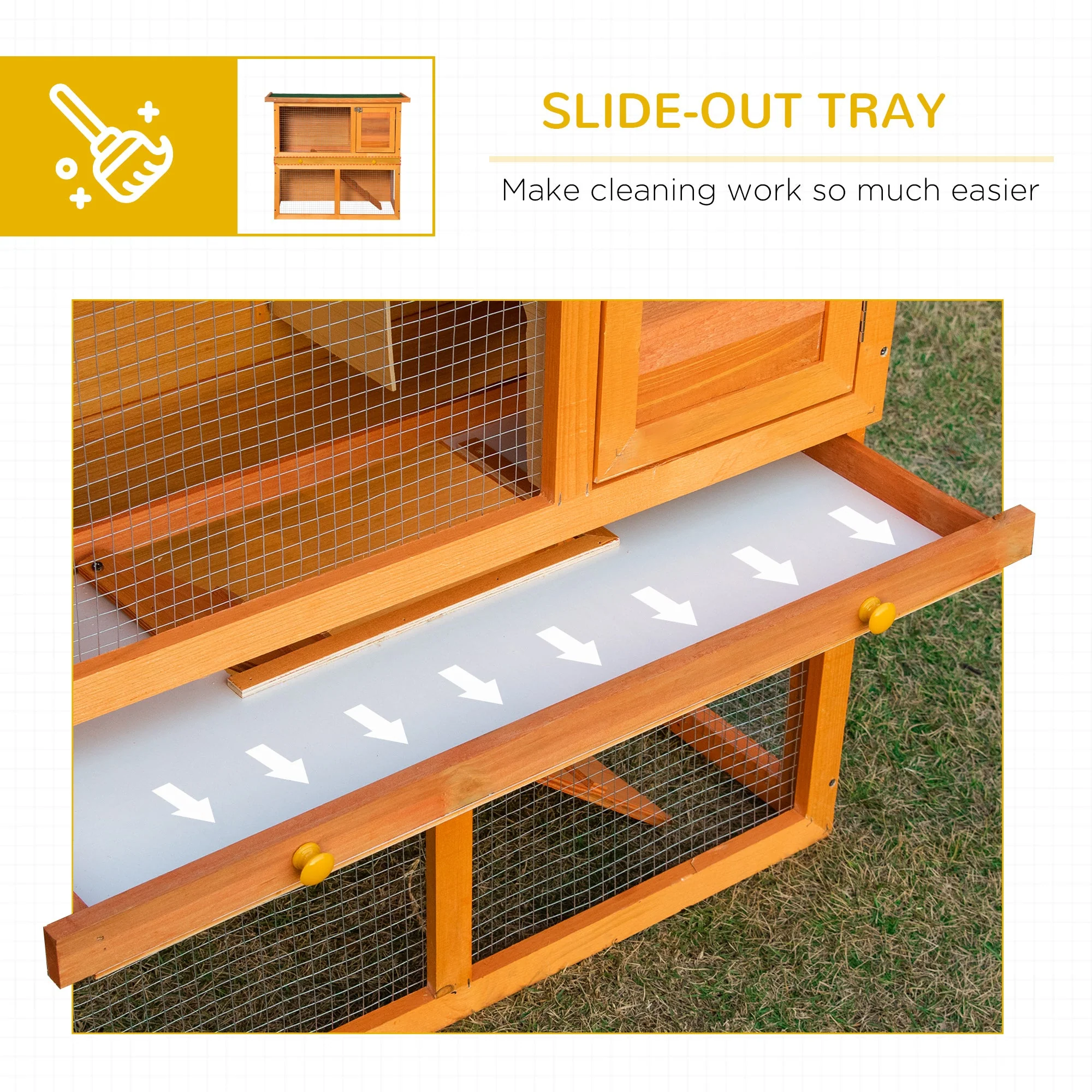 PawHut 2-Tier Rabbit Hutch Wooden Guinea Pig Hutch Double Decker Pet Cage Run with Sliding Tray Opening Top - Image 6