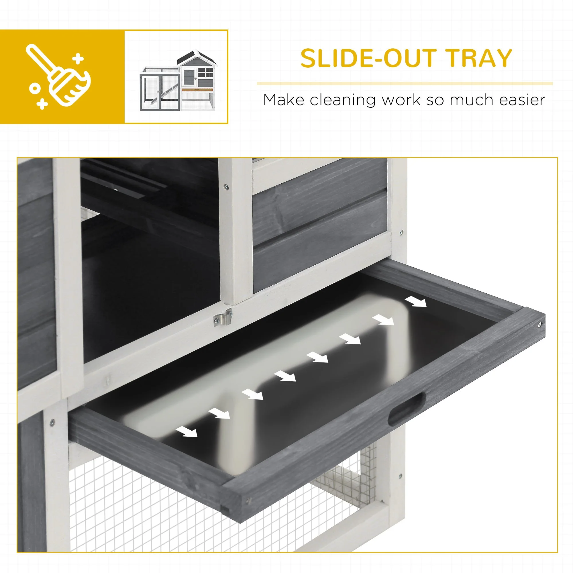 PawHut 2 Tier Wooden Rabbit Hutch Guinea Pig Cage Rabbit Cage Pull Out Tray W/ Ramp 122 x 62.6 x 92 cm - Image 8