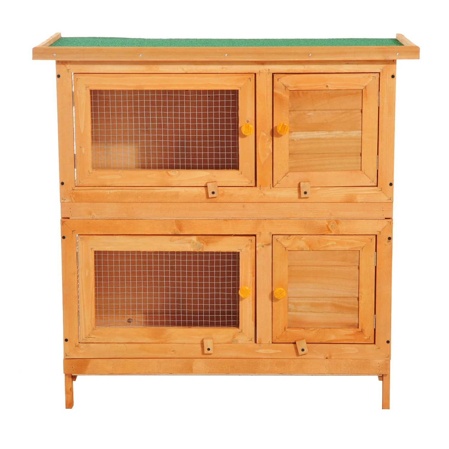 PawHut 2-Tier Wooden Rabbit Hutch Guinea Pig Hutch Duck House Double Decker Pet Cage with Sliding Tray Opening Top - Image 8