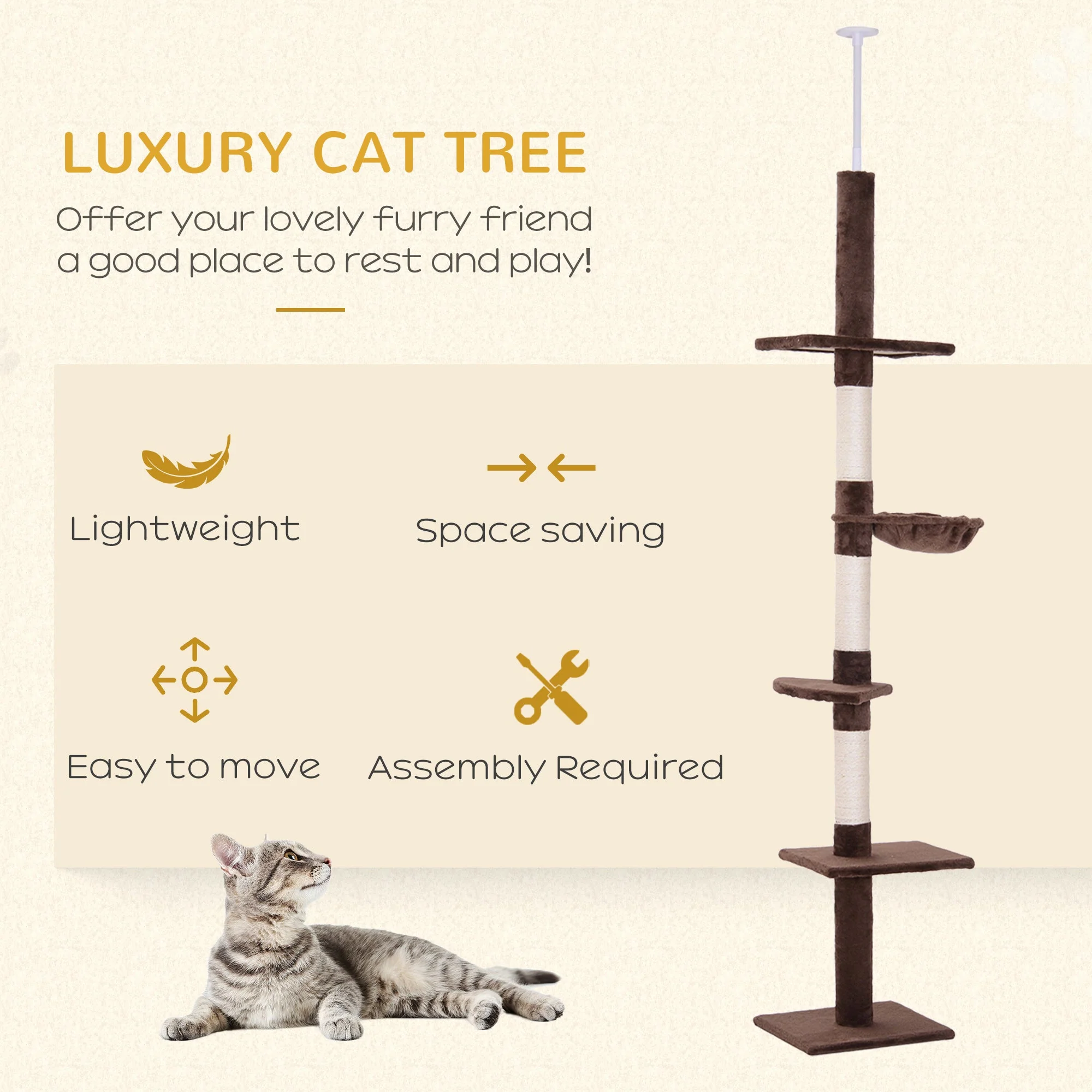 PawHut 230-260cm Floor-to-Ceiling Cat Tree - Image 3