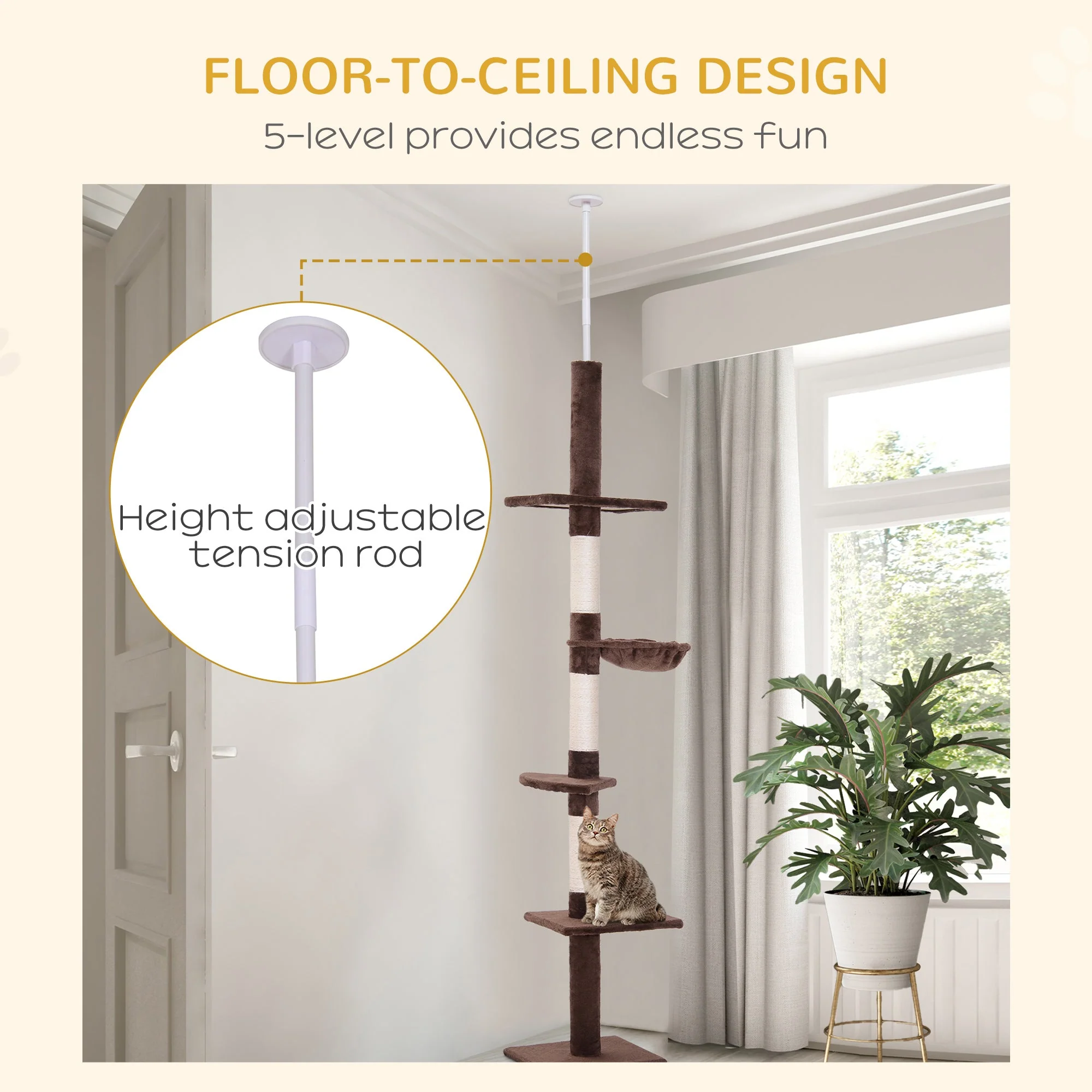 PawHut 230-260cm Floor-to-Ceiling Cat Tree - Image 4