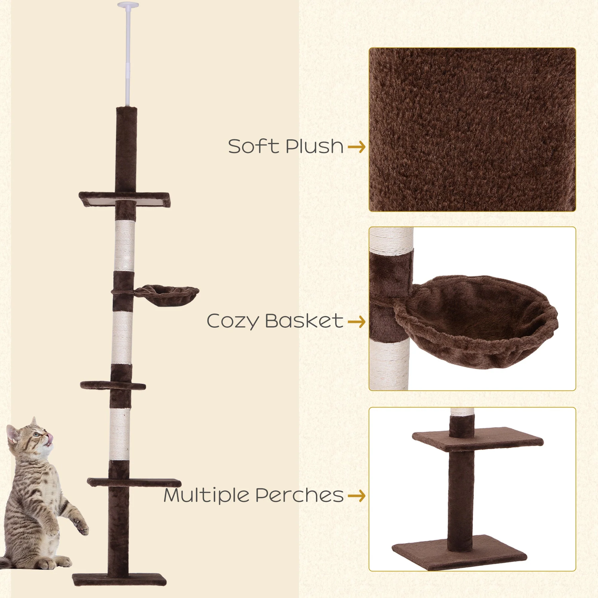 PawHut 230-260cm Floor-to-Ceiling Cat Tree - Image 5