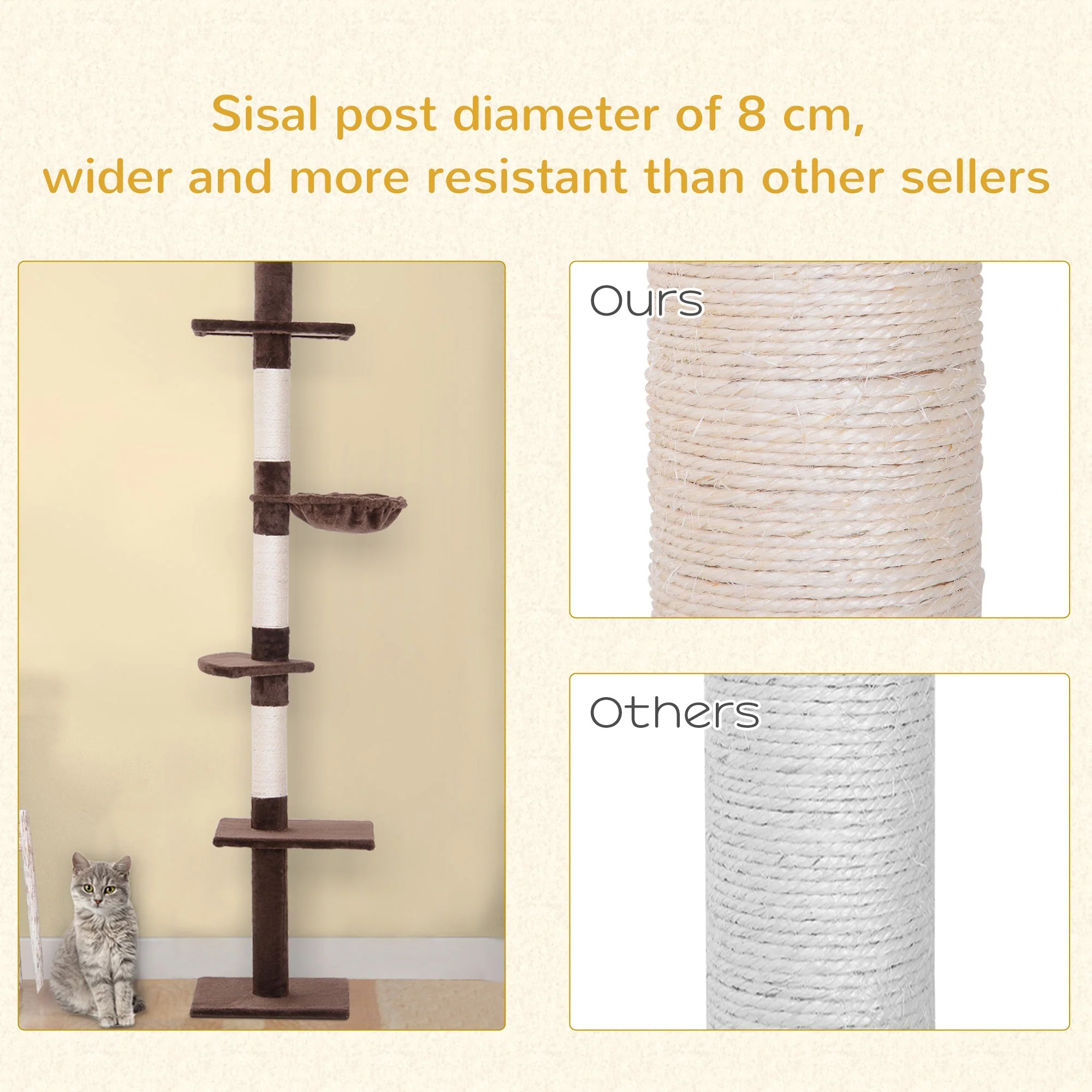 PawHut 230-260cm Floor-to-Ceiling Cat Tree - Image 6
