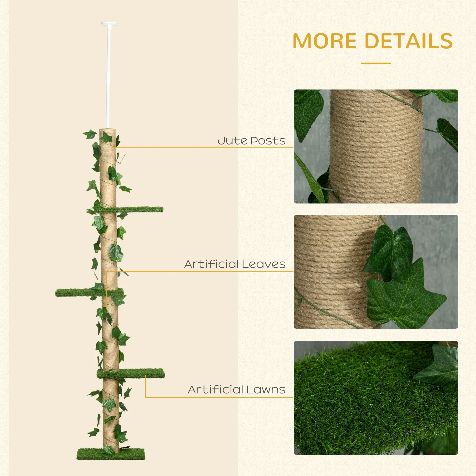 PawHut 242cm Adjustable Floor-To-Ceiling Cat Tree - Image 6