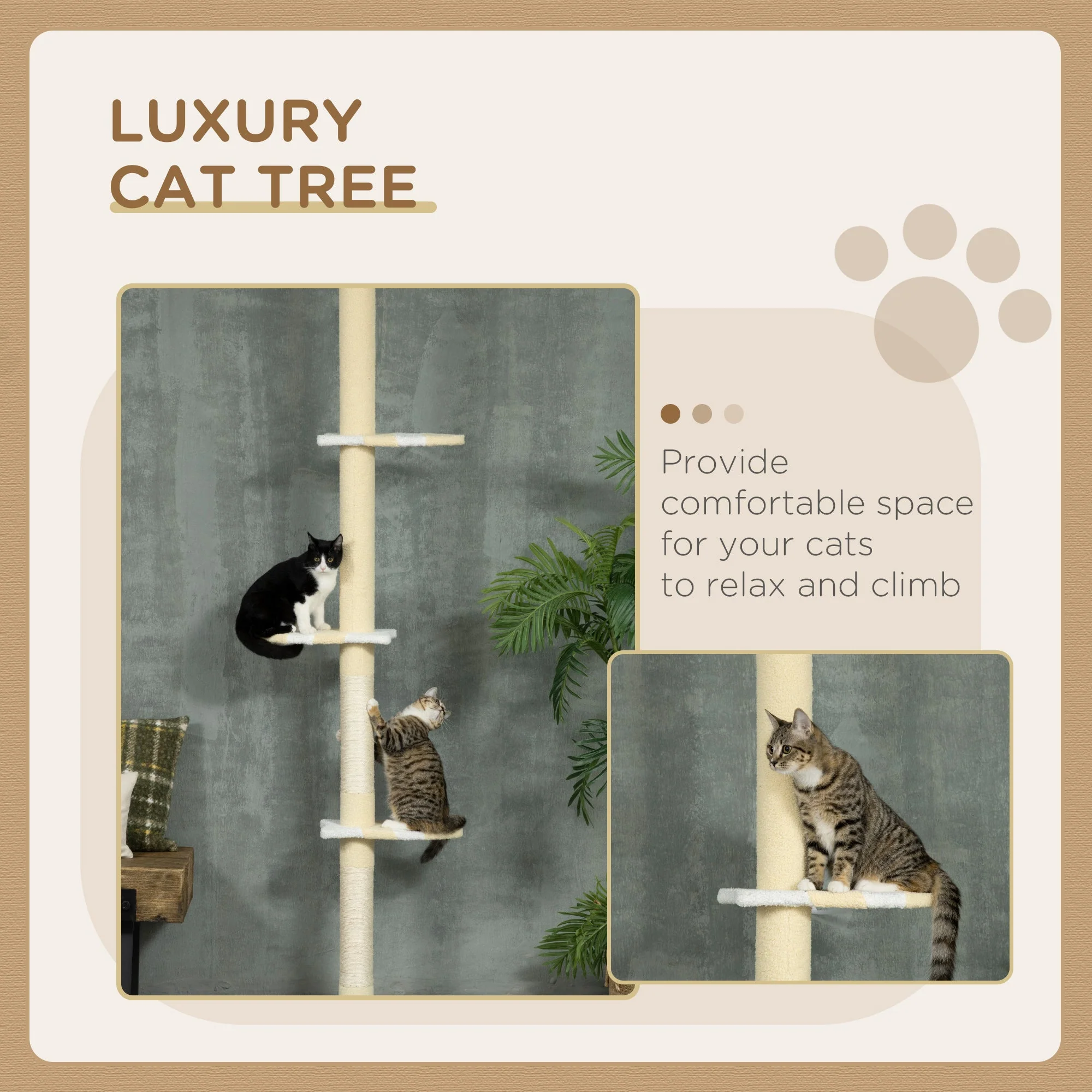 PawHut 260cm Floor to Ceiling Cat Tree - Image 4