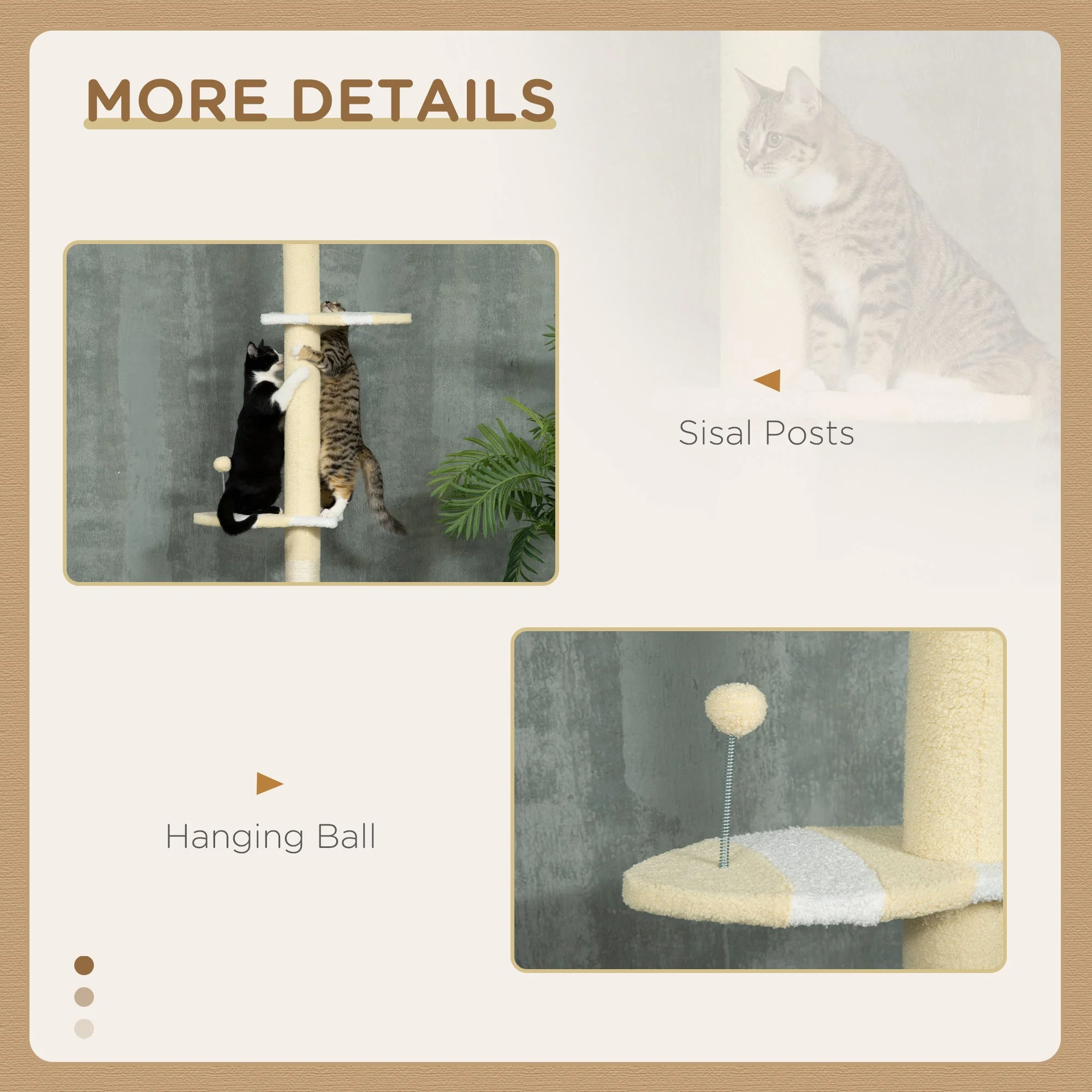 PawHut 260cm Floor to Ceiling Cat Tree - Image 6