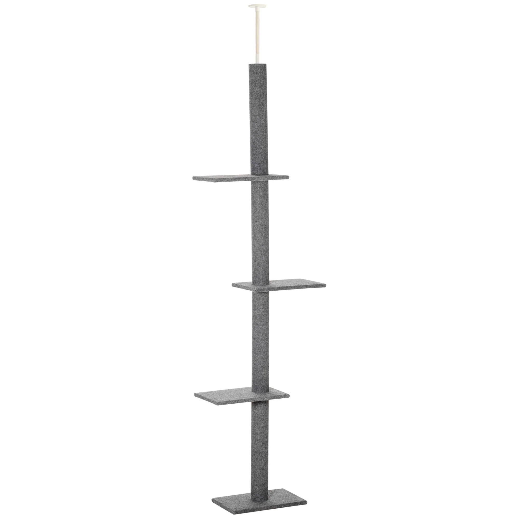 PawHut 260cm Floor To Ceiling Cat Tree Activity Center w/3 Perches Kitten Grey - Image 2