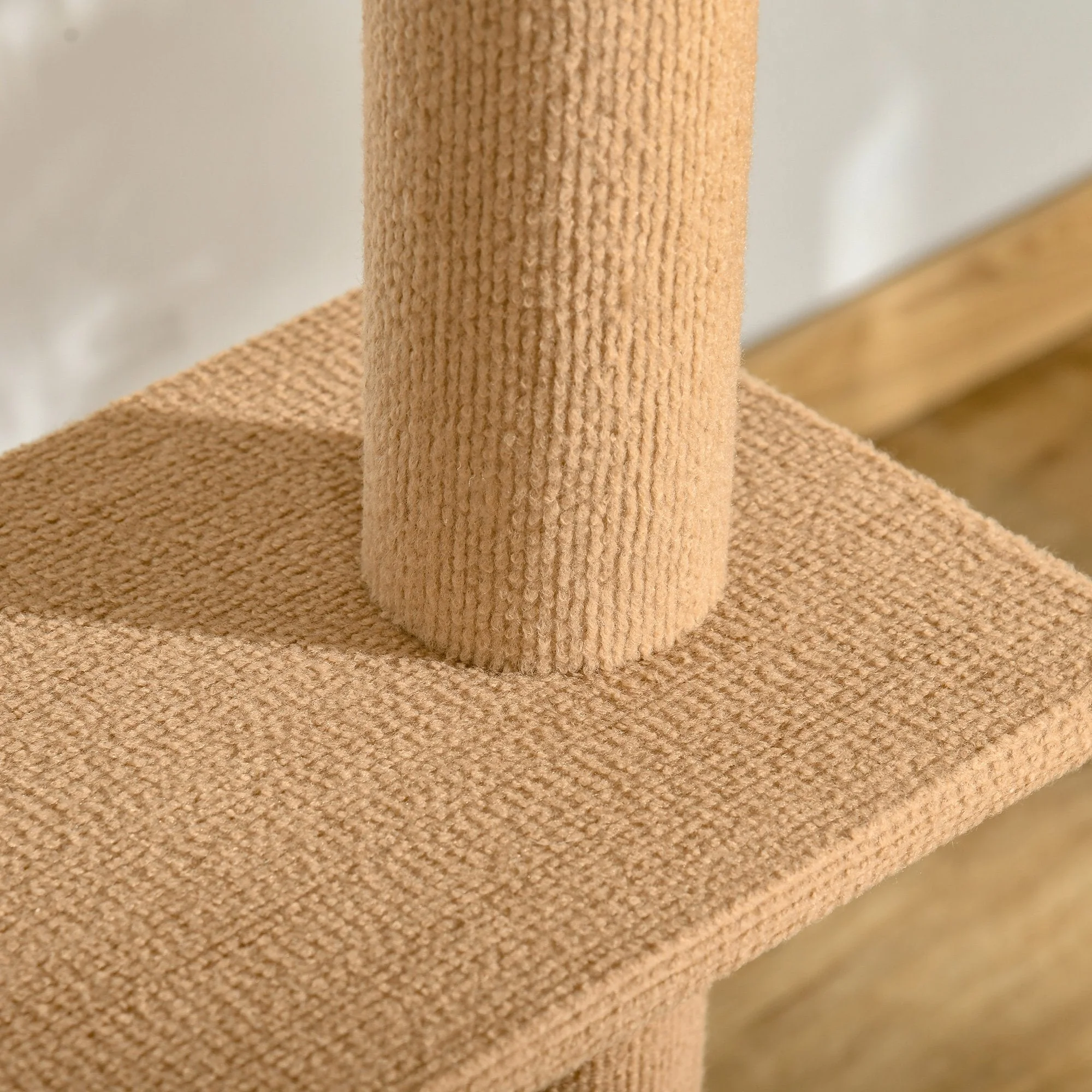 PawHut 260cm Floor To Ceiling Cat Tree w/ 3 Perches Flannel Upholstery Kitten Brown - Image 4