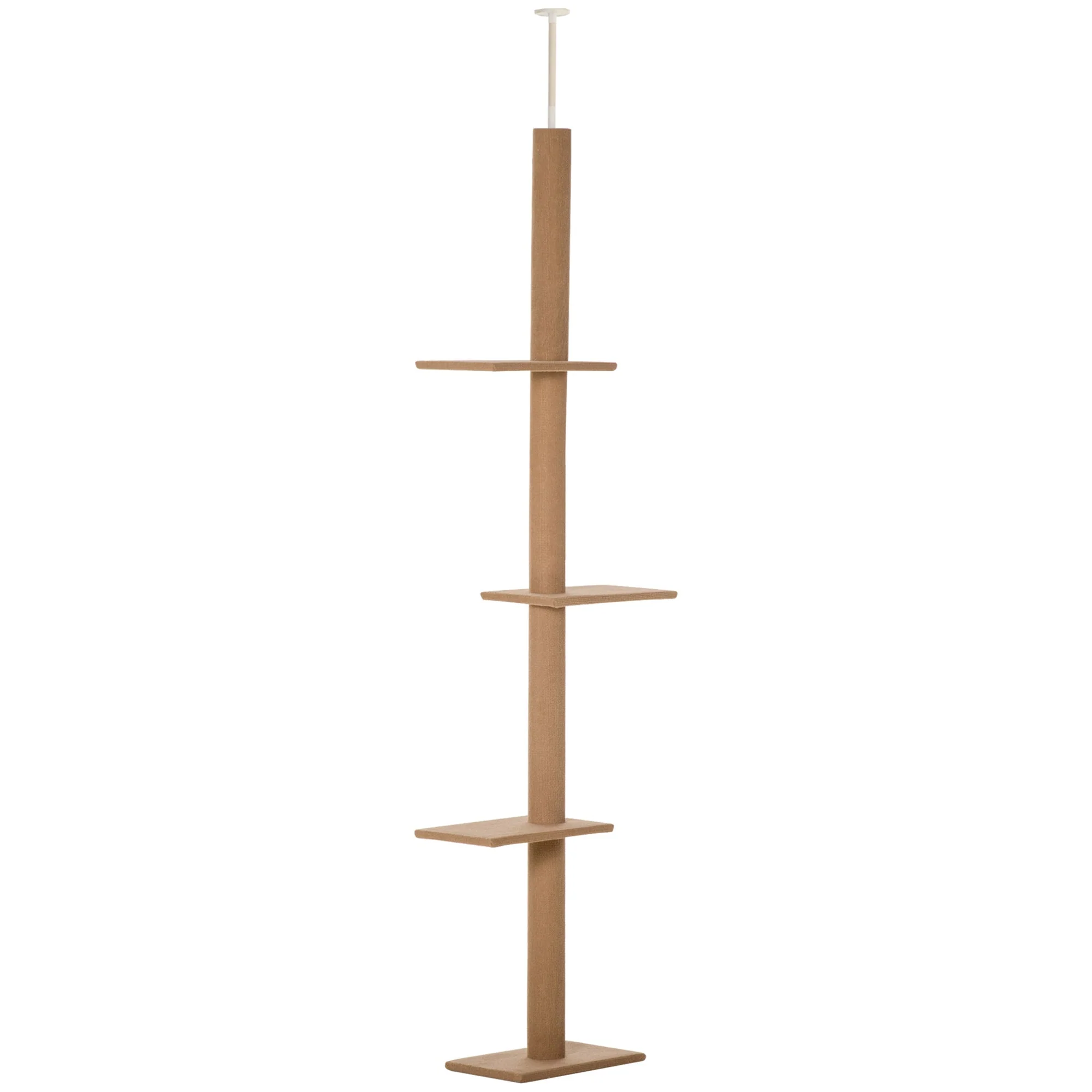 PawHut 260cm Floor To Ceiling Cat Tree w/ 3 Perches Flannel Upholstery Kitten Brown - Image 5