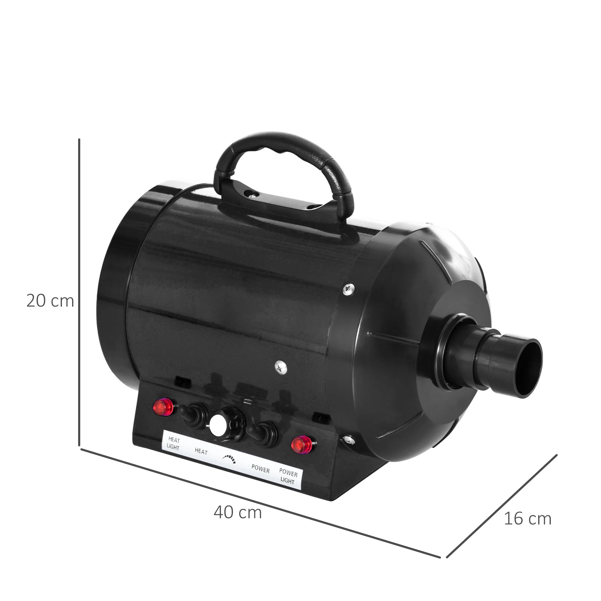PawHut 2800W Dog Pet Grooming Hairdryer Heater w/ Three Nozzles - Black - Image 2