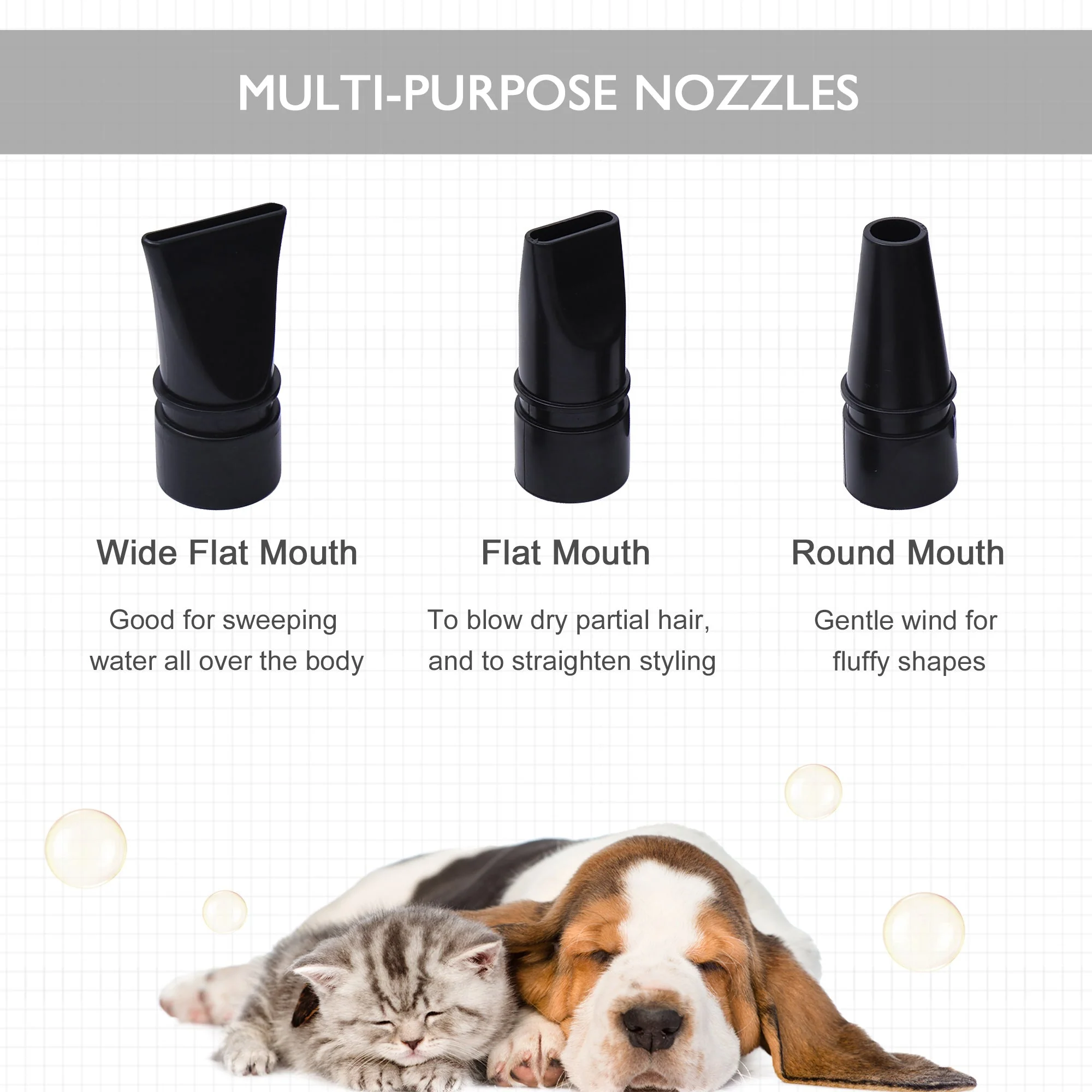 PawHut 2800W Dog Pet Grooming Hairdryer Heater w/ Three Nozzles - Black - Image 3