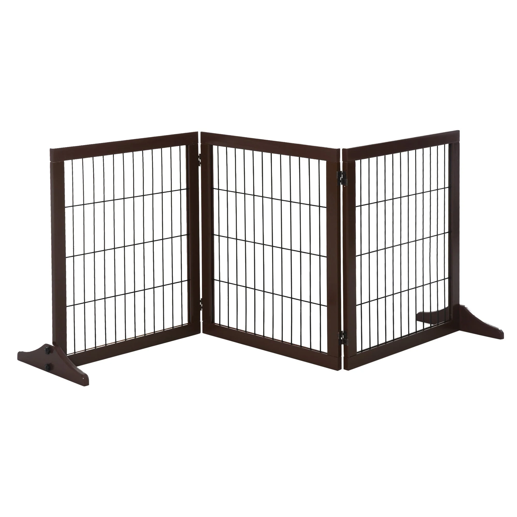 PawHut 3 Panel Pet Gate Pine Frame Indoor Foldable Dog Barrier w/Supporting Foot - Image 4
