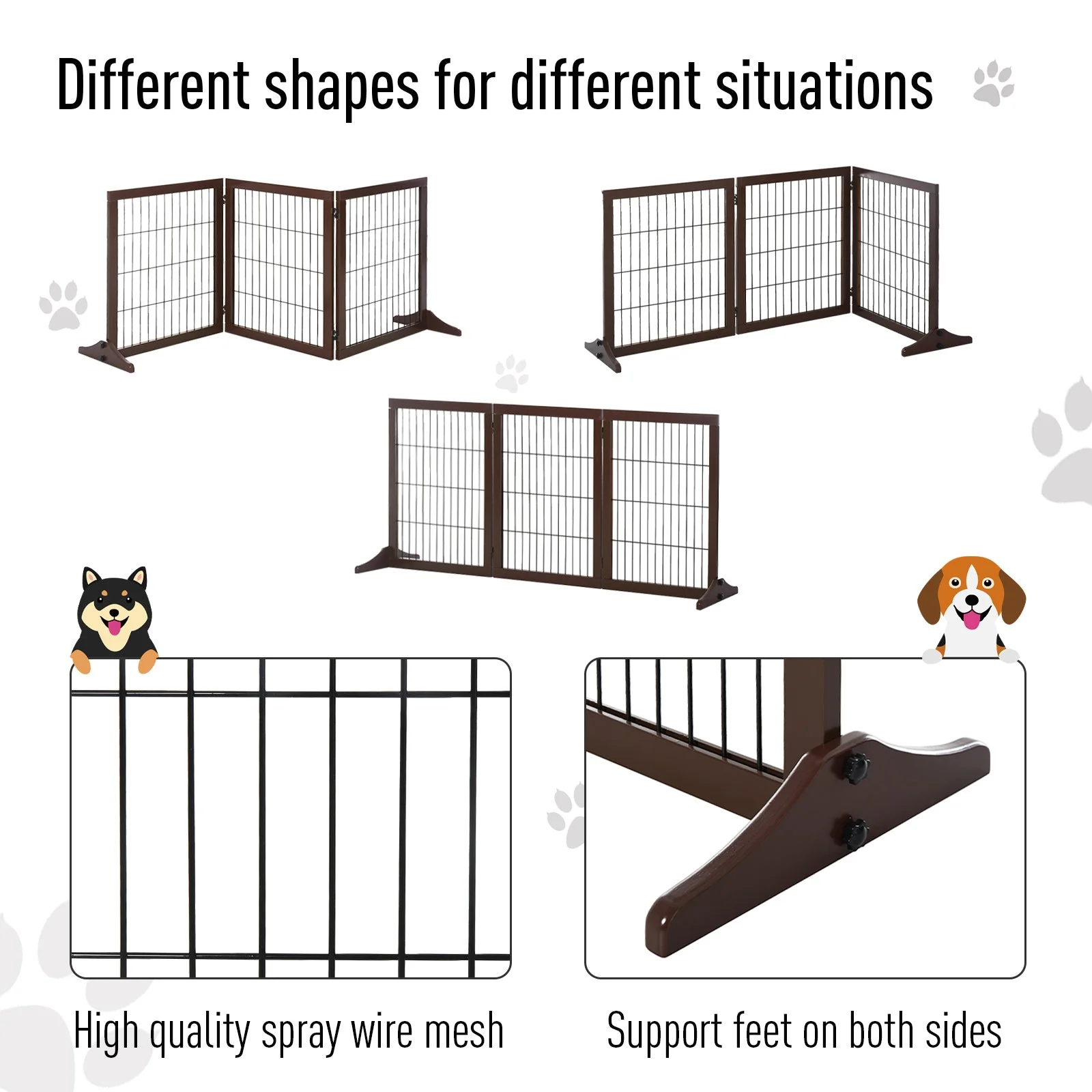 PawHut 3 Panel Pet Gate Pine Frame Indoor Foldable Dog Barrier w/Supporting Foot - Image 7