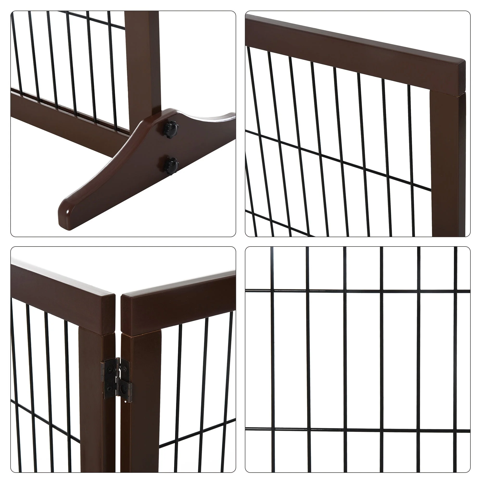 PawHut 3 Panel Pet Gate Pine Frame Indoor Foldable Dog Barrier w/Supporting Foot - Image 8
