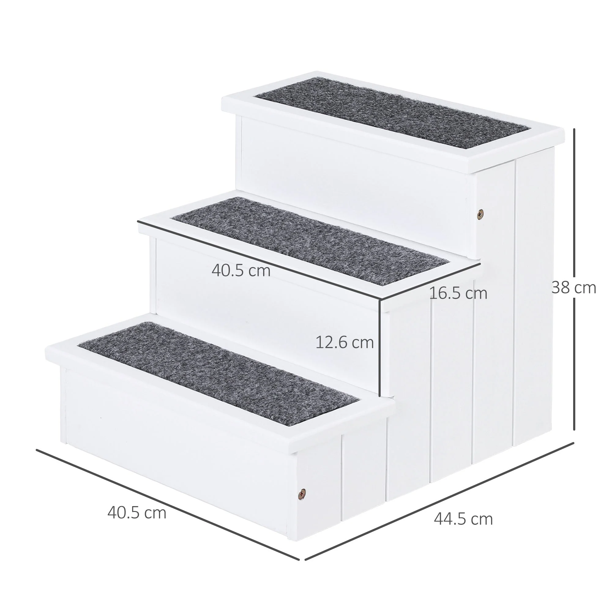 PawHut 3 Step Wooden Dog Steps Pet Stairs for Dogs - Image 3