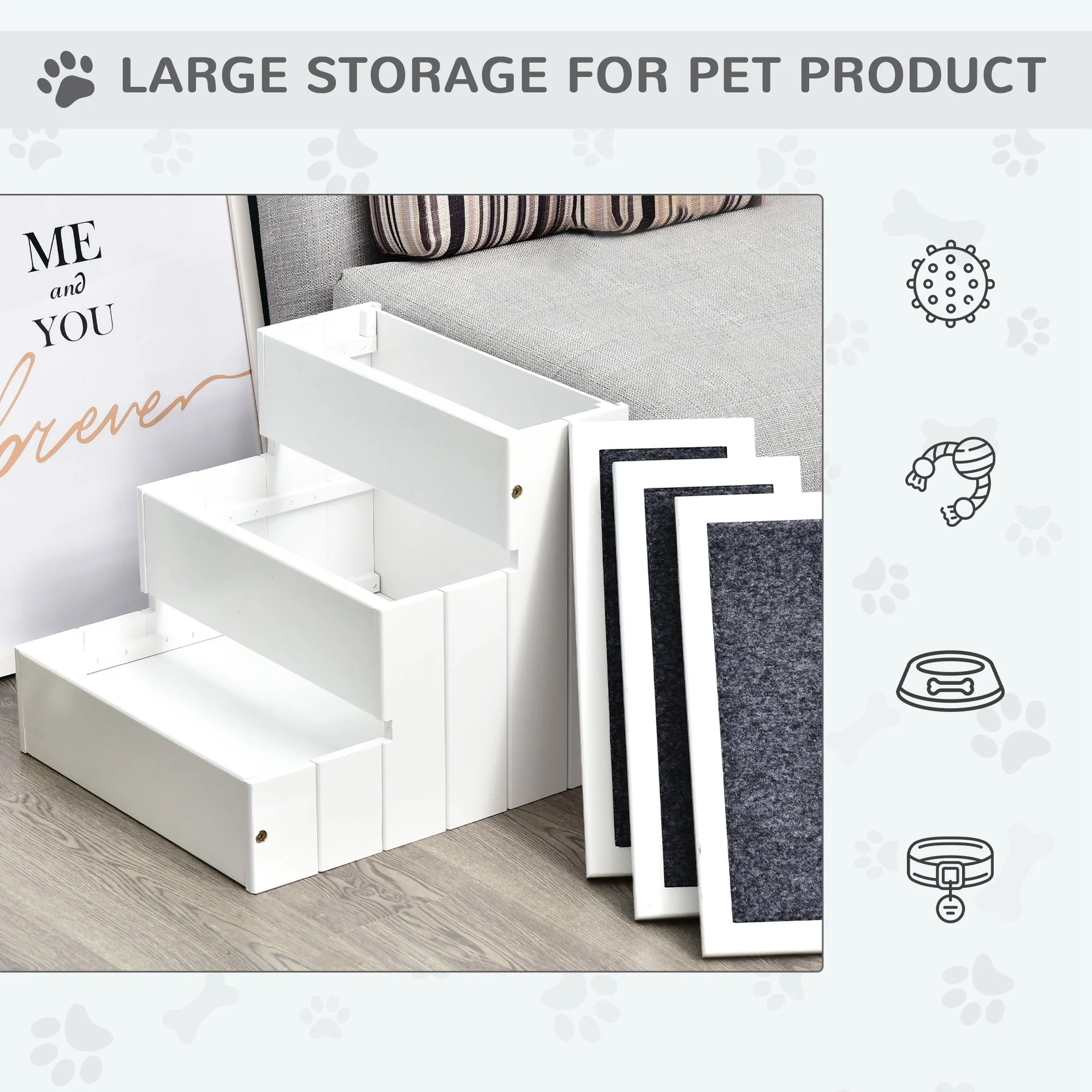 PawHut 3 Step Wooden Dog Steps Pet Stairs for Dogs - Image 4