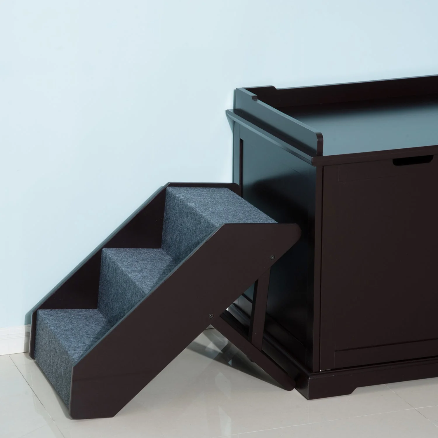 PawHut 3-Steps Ladder Dog Ramp Pets Steps -Dark Brown - Image 4